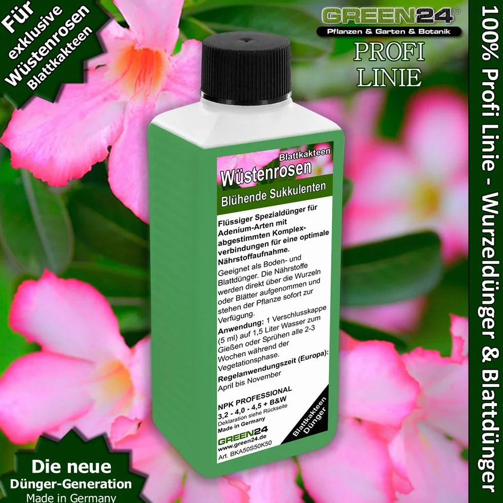 GREEN24 Nawóz do róż pustynnych 250 ml, specjalny nawóz do Adenium obesum, wspomaga gęsty kaudex, bogaty blask kwiatów i zwarty wzrost, idealny do wszystkich drzew butelkowych i roślin kaudexowych