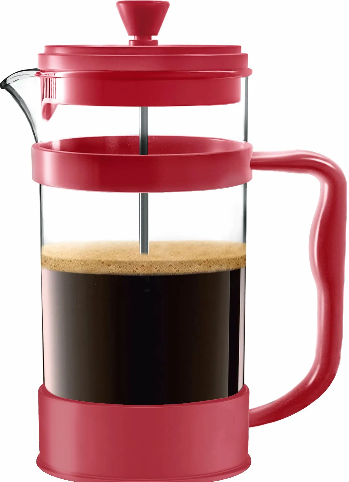 Kichly French Press coffee maker, coffee and tea maker with triple filter, heat resistant glass with steel plunger (Czerwony1000 ml)