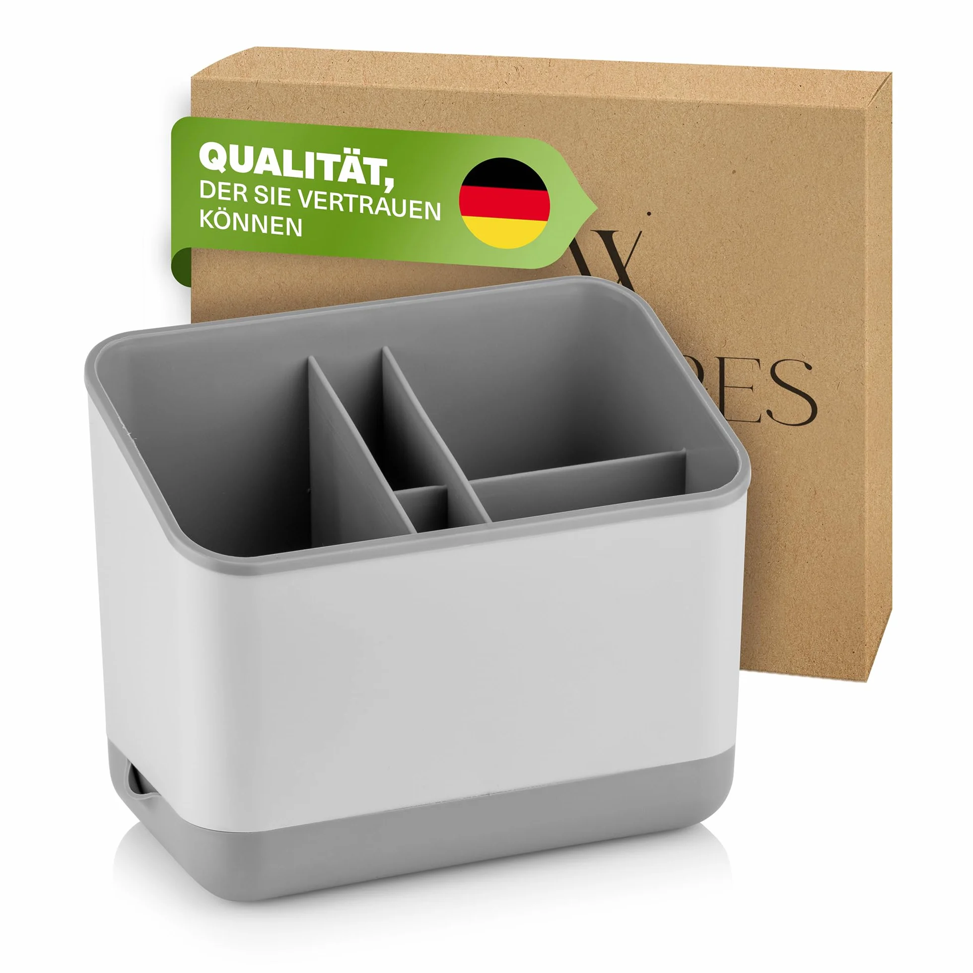 Viwares Kosz na sztućce na widelec, nóż i łyżkę, stojak na sztućce, stojak na sztućce, kosz ociekowy, uchwyt na sztućce do zlewu, 5 przegródek z sitkiem (szary)