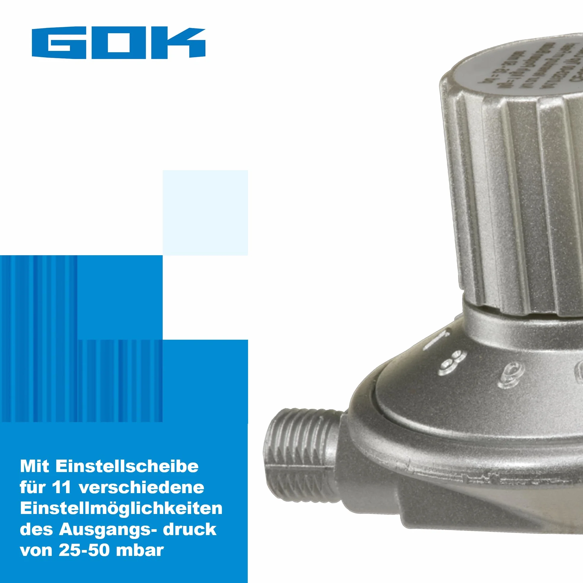 GOK 11-stopniowy regulator gazu od 25 do 50 mbar, certyfikat DIN-DVGW