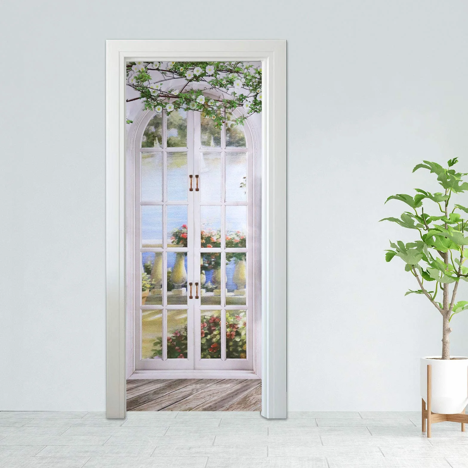 M.Z.A Naklejka na drzwi mural naklejka 3D wodoodporna samoprzylepna PCW usuwalna ogród krajobraz wzór sztuka ścienna tapeta do domu biura dekoracja 76 cm x 190 cm