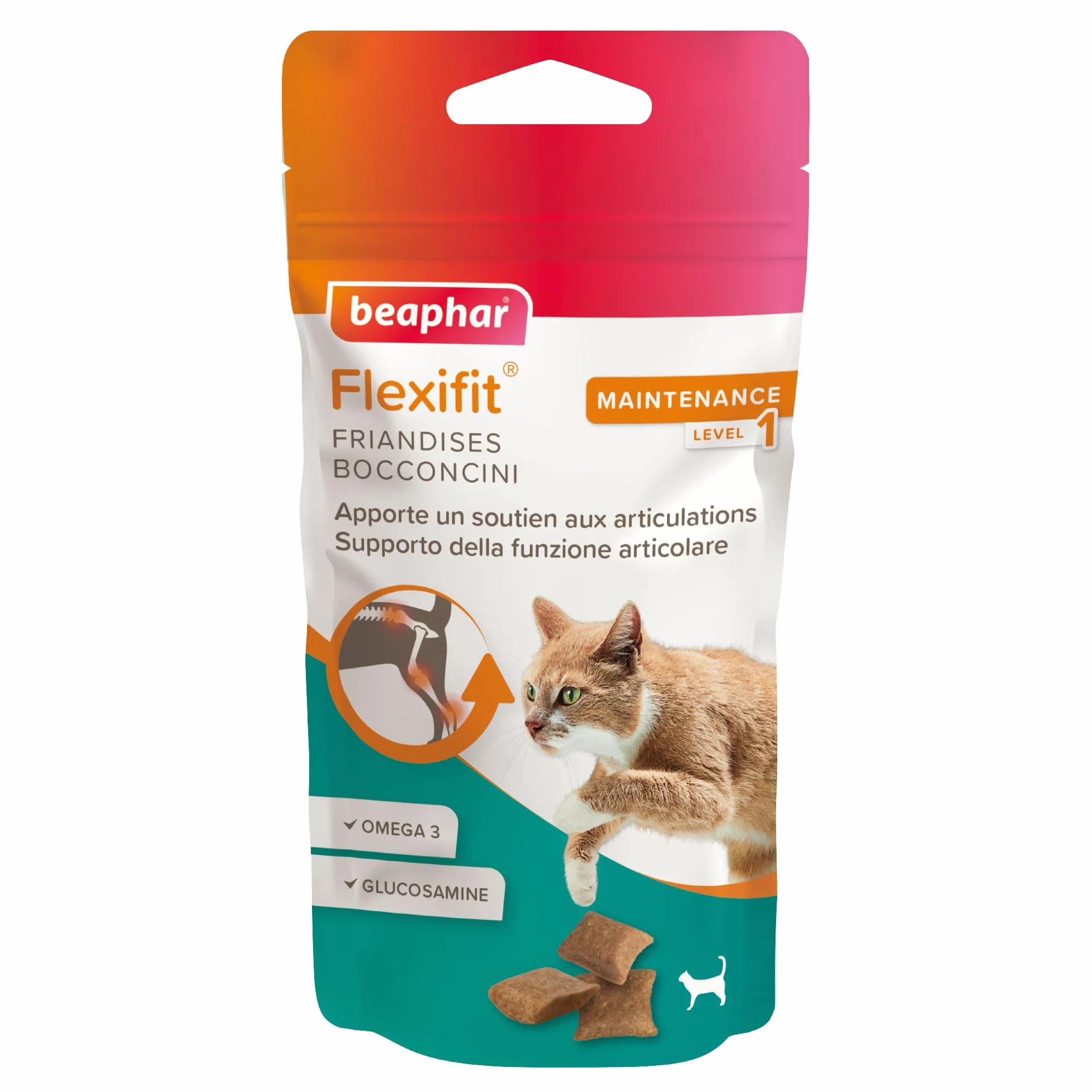 Beaphar Flexifit Bits suplement stawowy dla kotów, z Omega 3 i glukozaminą, do elastycznych stawów i mocnych kości, 35 g