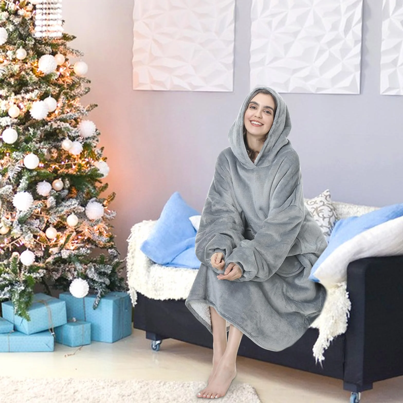 MOKANI Koc z rękawami i kapturem, bluza z kapturem, koc z rękawami, duży rozmiar, bluza z kapturem dla kobiet i mężczyzn