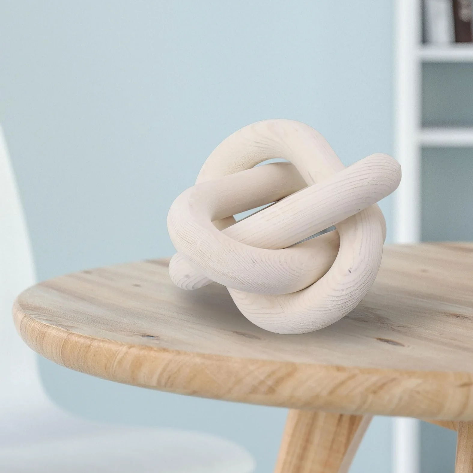 3 Link Wood Chain Link Decor Wood Knot Decor, Home Decor Półka Ręcznie Rzeźbione Boho Wood Knot do Sypialni, Salonu, Wystrój Stolika Kawowego (Biały)