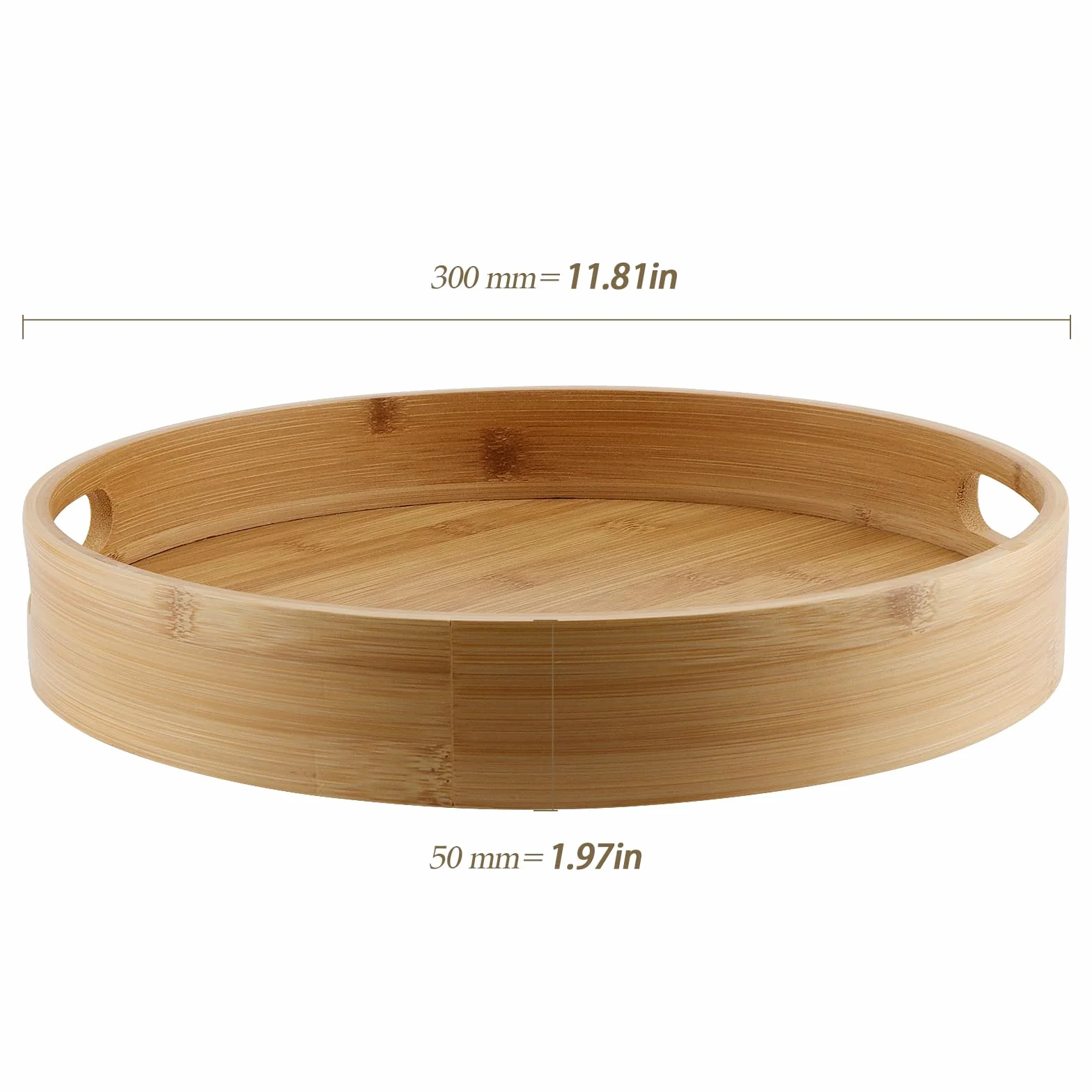 Bambusowa taca okrągła 30 cm średnicy 5 cm grubości, bambusowa taca do serwowania z uchwytami, okrągła drewniana taca do serwowania, na przekąski, owoce, kawę, herbatę, wino, kolor drewna