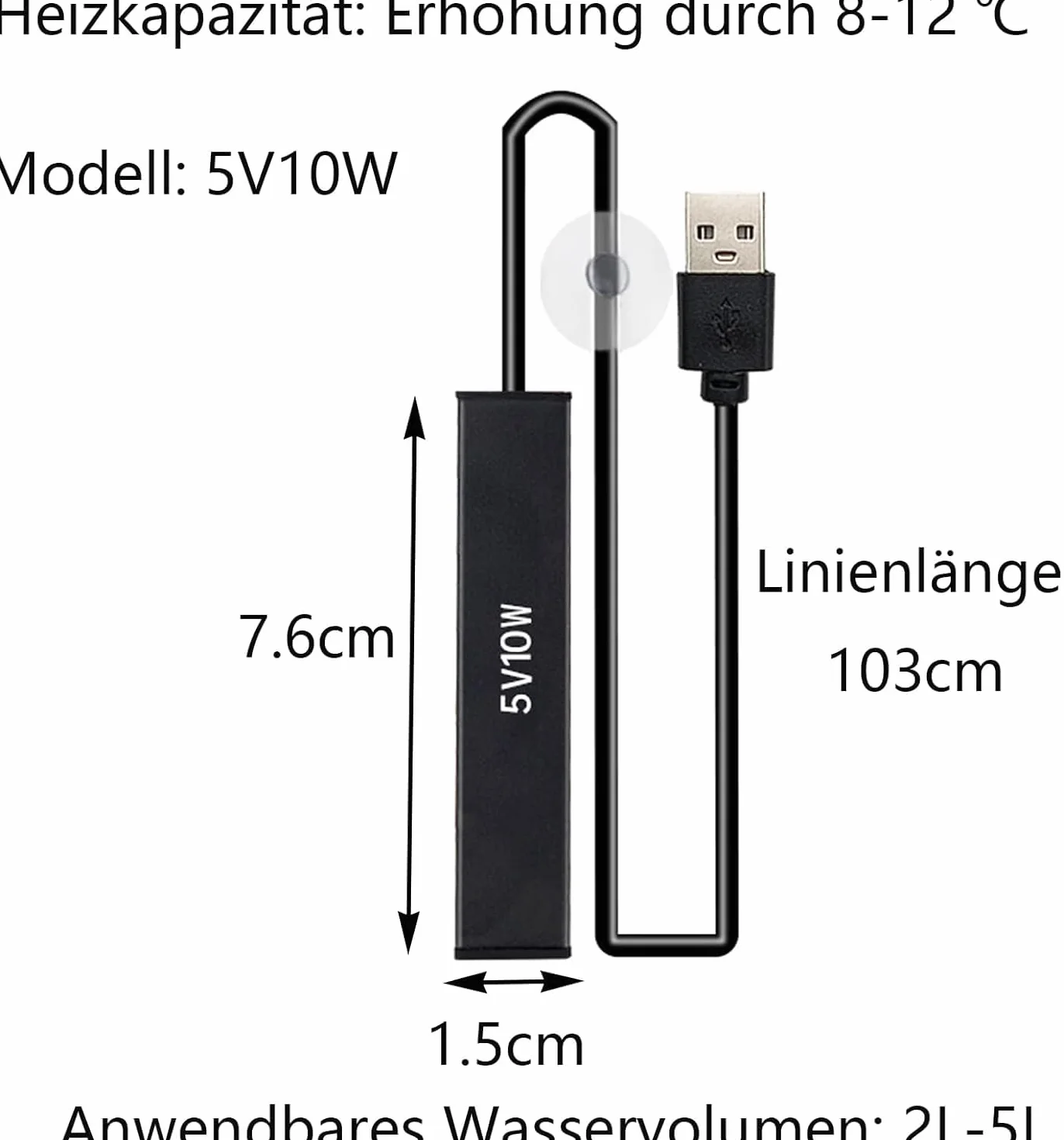GERUI Nano Akwarium 10 Litrów Grzałka Ogrzewanie 200l USB
