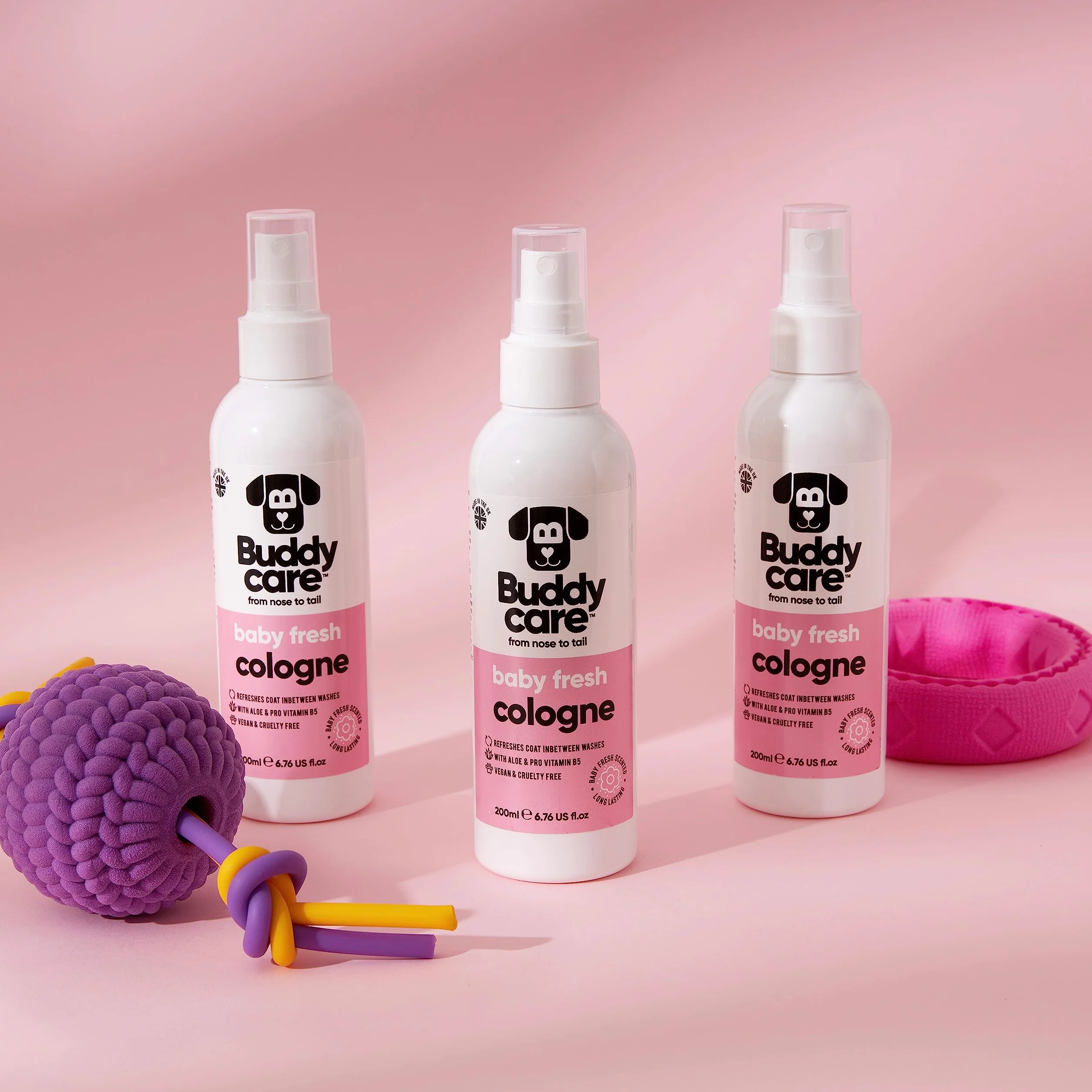 Buddycare perfumy dla psów – pachnące świeżo dla niemowląt – delikatne i pudrowe pachnące psy kolońskie – odświeżone pomiędzy myciami psa (200 ml, 1 sztuka)