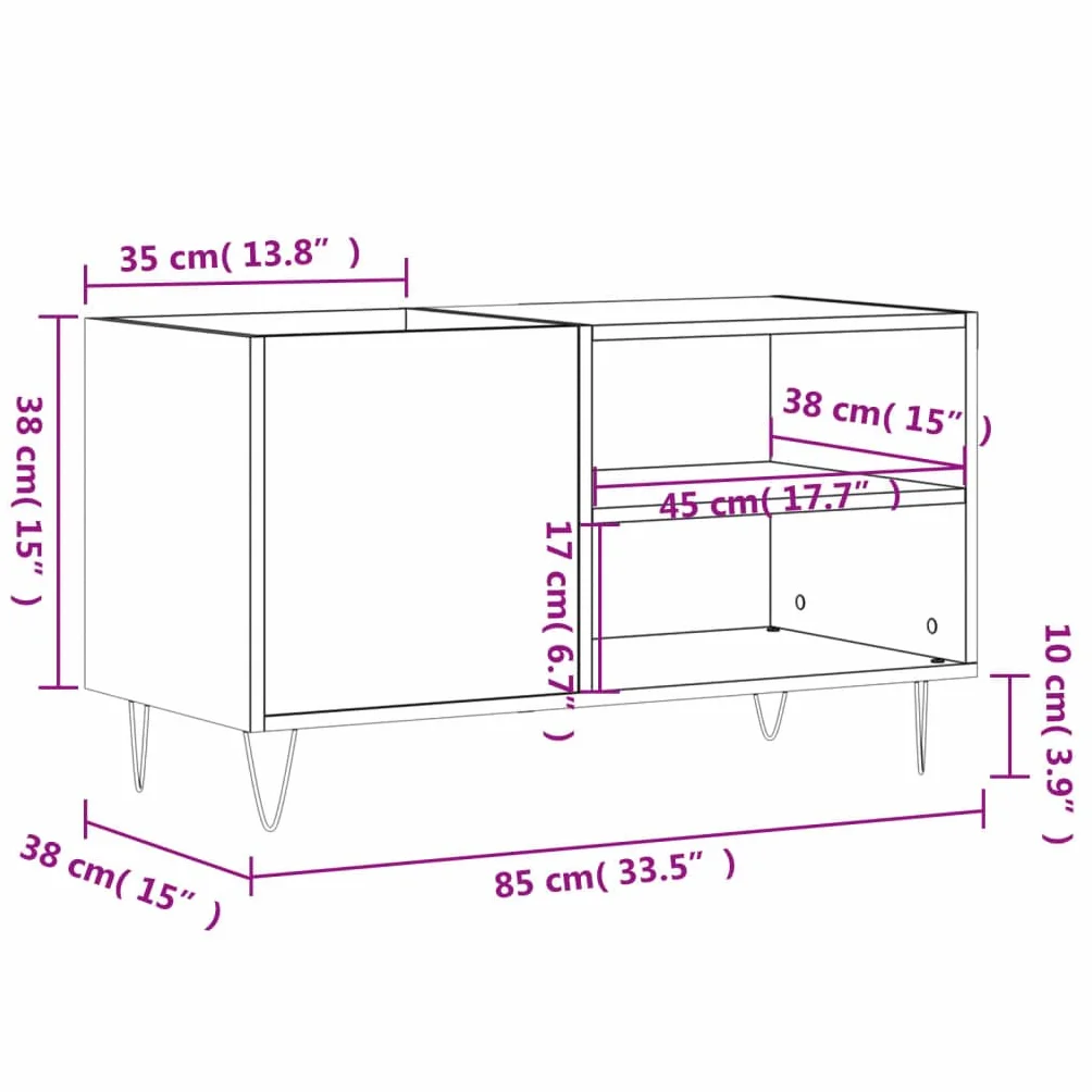 Szafka panelowa z dębu Sonoma 85 x 38 x 48 cm, materiał drewnopochodny ze stabilną nogą żelazną dla miłośników muzyki, miejsce do przechowywania płyt LP, gramofonu, szafki pod telewizor
