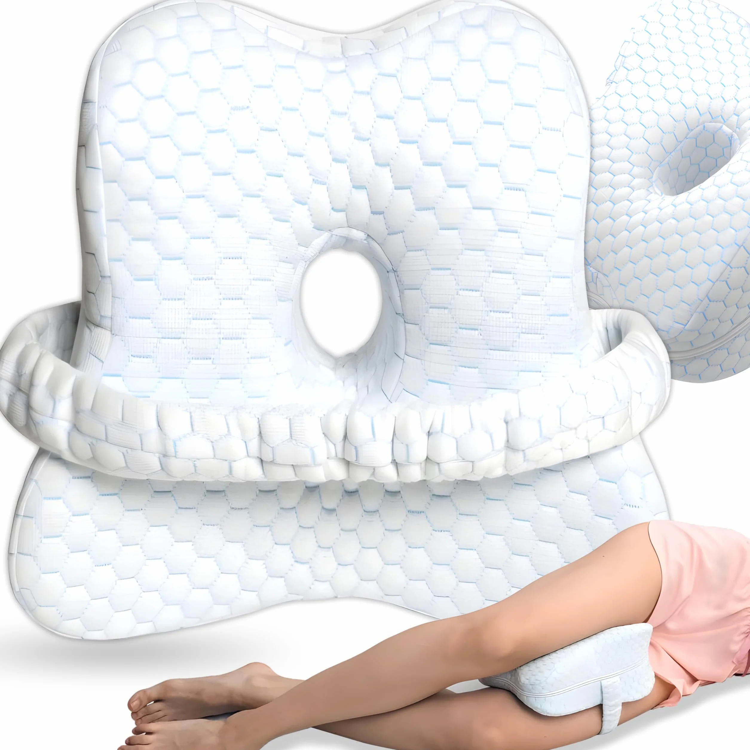 Retoo Poduszka na kolana Poduszka z pianki z pamięcią kształtu Ergonomiczna ortopedyczna poduszka do spania na boku dla osób śpiących na plecach i brzuchu Poduszka do spokojnego snu