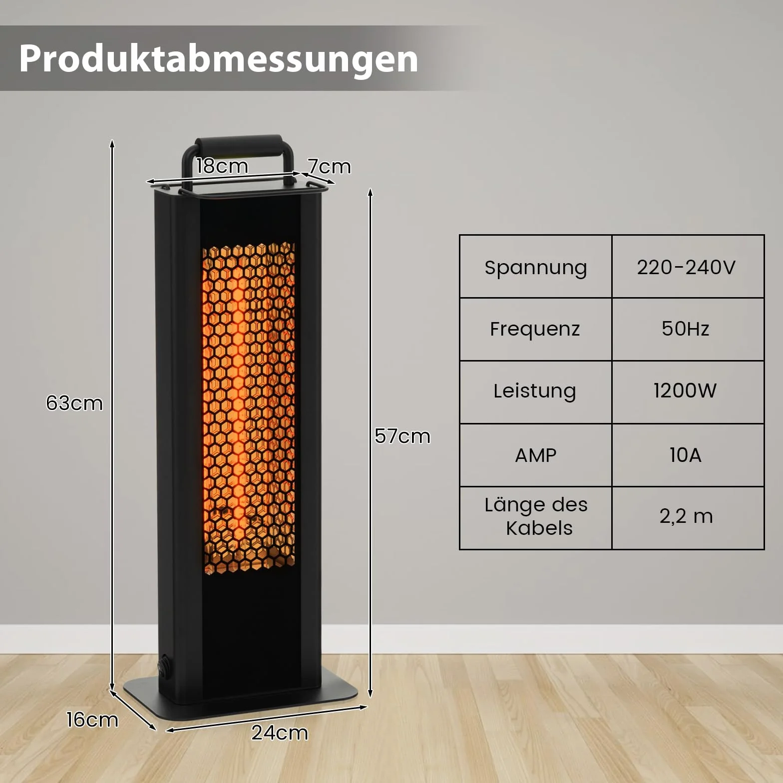 COSTWAY Ogrzewacz stojący 1200 W, dwustronny, przenośny grzejnik elektryczny, na taras, wodoszczelność IP65, z zabezpieczeniem przed przewróceniem i przegrzaniem, na podwórko, balkon