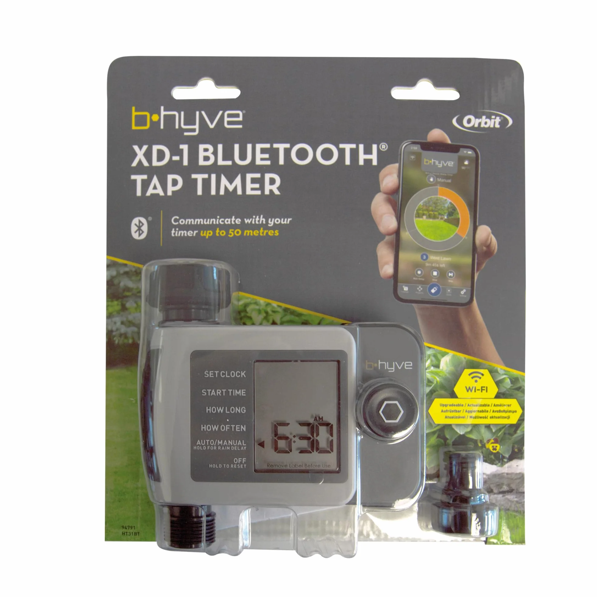 Orbit 94791 B-hyve Bluetooth XD 1-wyjściowy cyfrowy programator nawadniający | złącze żeńskie 3/4" do kranu, w zestawie automatyczne złącze do węża, możliwość sterowania z aplikacji