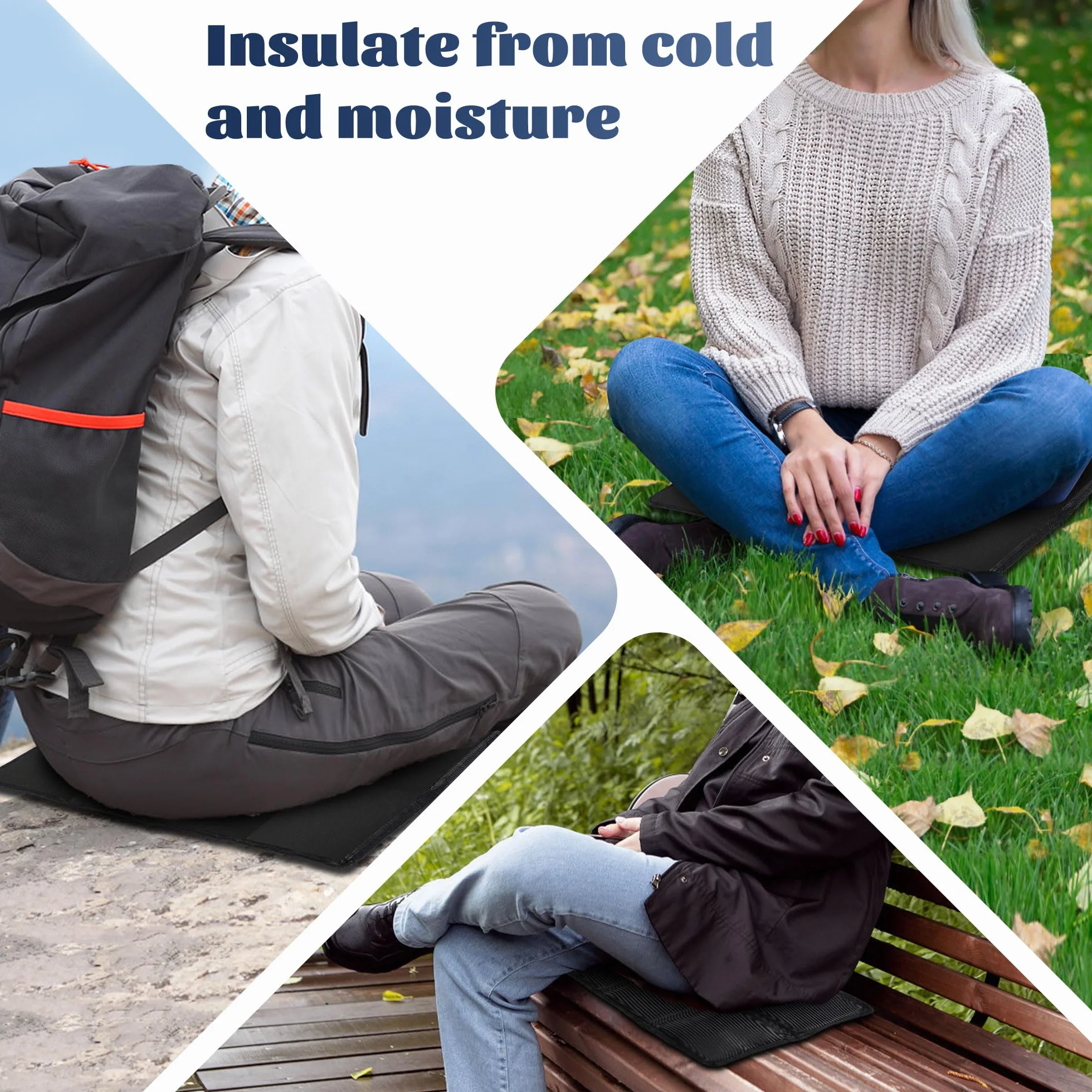 Thermo Seat Cushion składany zestaw 2 sztuk, Outdoor Seat Pad, odporny na wilgoć i ciepły, wodoodporny Seat Pillow z 2 torbami do przechowywania, składany Seat Cushion do podróży (czarny)