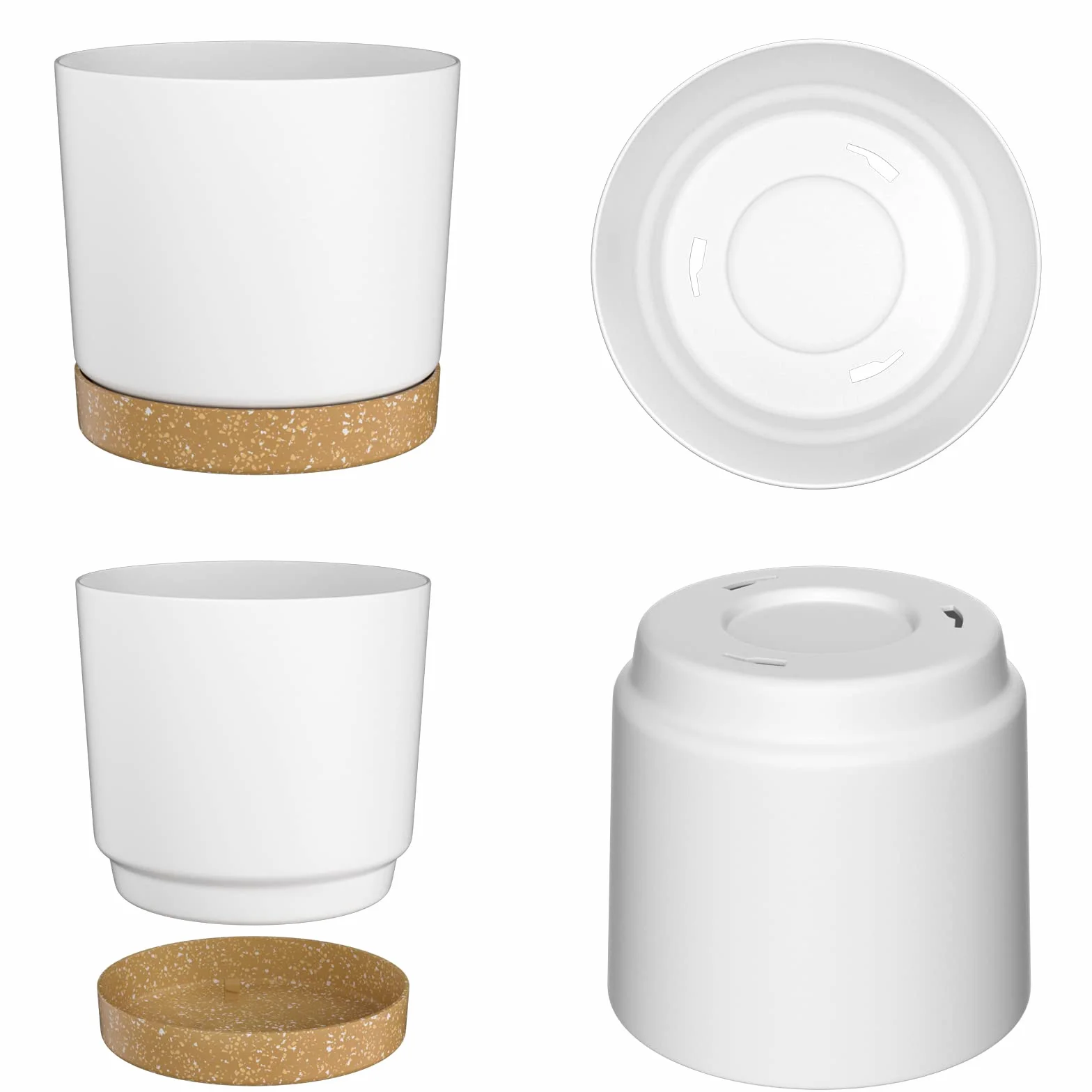 ZMTECH Doniczki na rośliny, 25 cm, nowoczesne doniczki z otworami drenażowymi i odłączanym spodkiem, plastikowe doniczki na rośliny do domu, ogrodu, parapet, zestaw 3 szt., białe