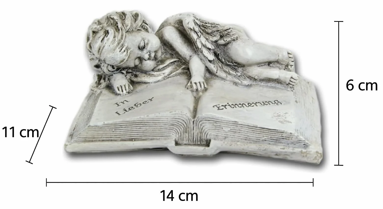 Bambelaa! Ozdoba nagrobna dekoracja artykuł żałobny - anioł na książce szary żywica kamienna cmentarz ok. 14 x 11 x 6 cm odporny na warunki atmosferyczne