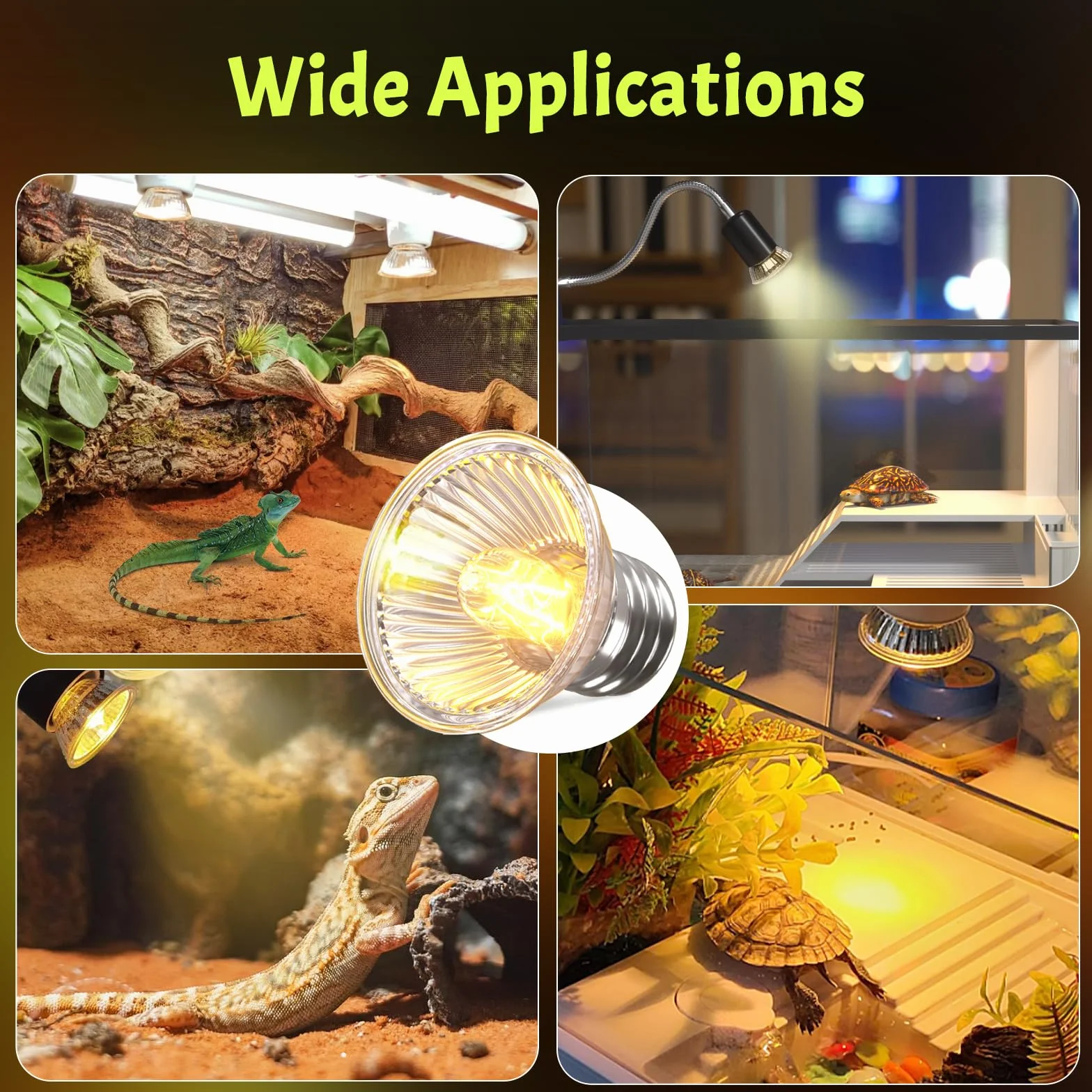 50W E27 UVB UVA Oświetlenie Grzewcze z Pełnym Spektrum dla Terrarium - Regulowana Żarówka 2700K Białe Ciepłe Światło dla Żółwi Lądowych (4 szt.) [Klasa energetyczna G]