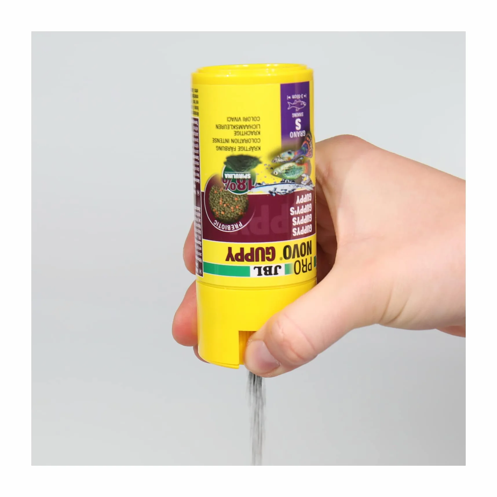 JBL PRONOVO GUPPY GRANO, podstawowa karma dla szczeniaków i innych jajoworodnych ryb 3-10 cm, granulat rybny, dozownik na kliknięcie, rozmiar S, 100 ml