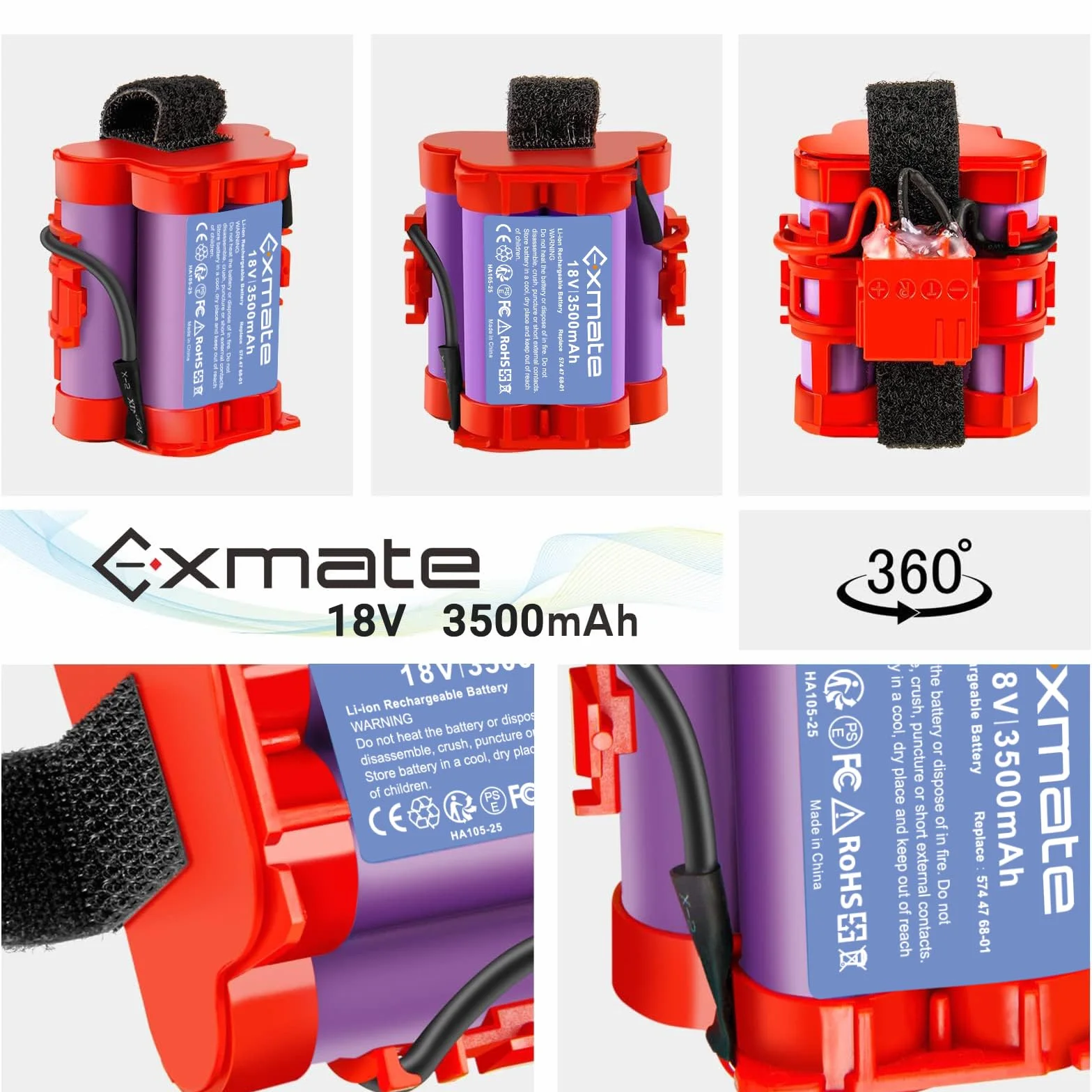 Exmate Akumulator litowy 18 V, 3500 mAh, kompatybilny z robotyczną kosiarką Gardena R38Li, R40Li, R45Li, R50Li, R70Li, R75Li, R80Li, 124562, Flymo 1200R, Husqvarna Automower 105, 305 308 308X