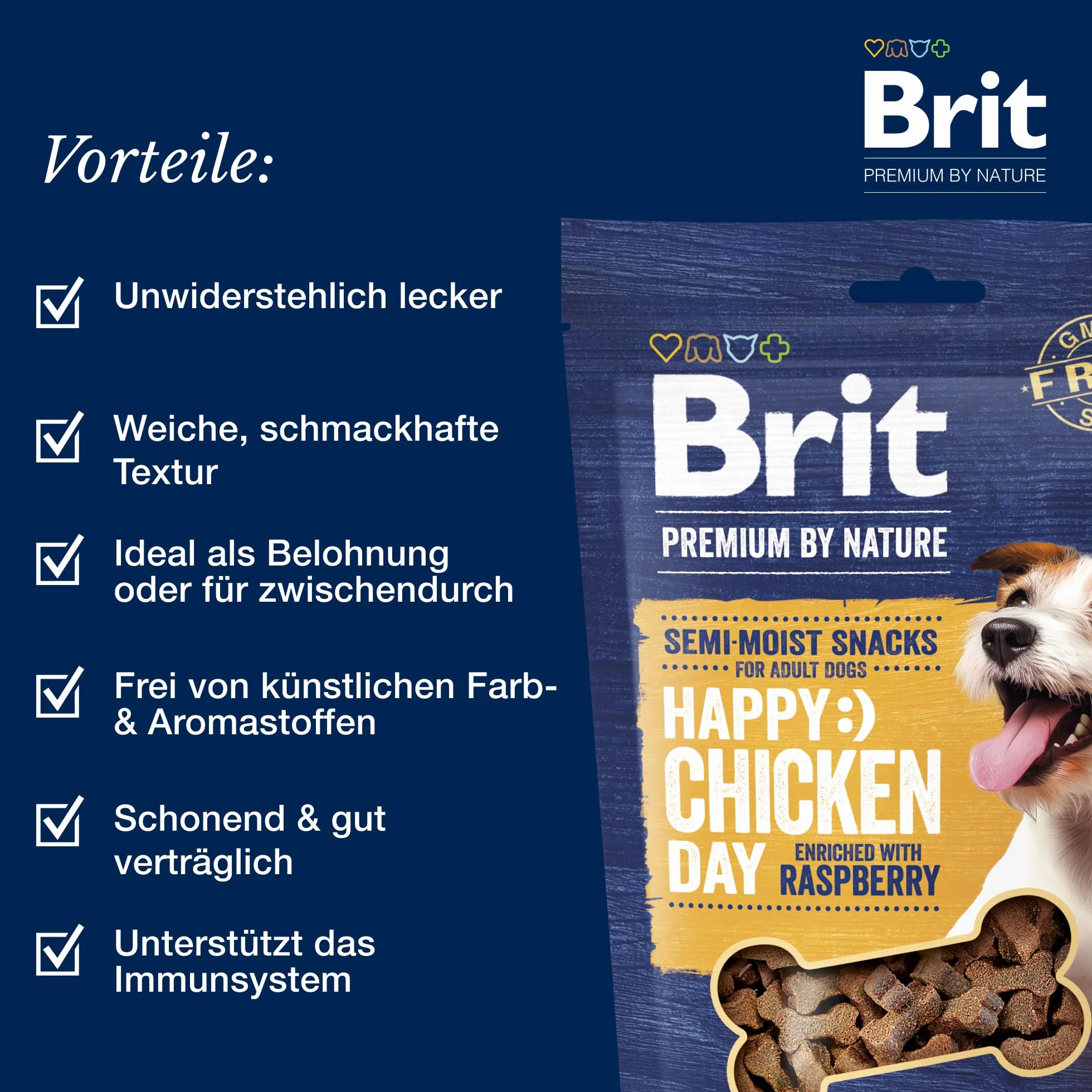 Brit Premium by Nature Dog półmokre przekąski z kurczakiem i malinami, przysmaki dla psów na trawienie i układ odpornościowy, 180 g