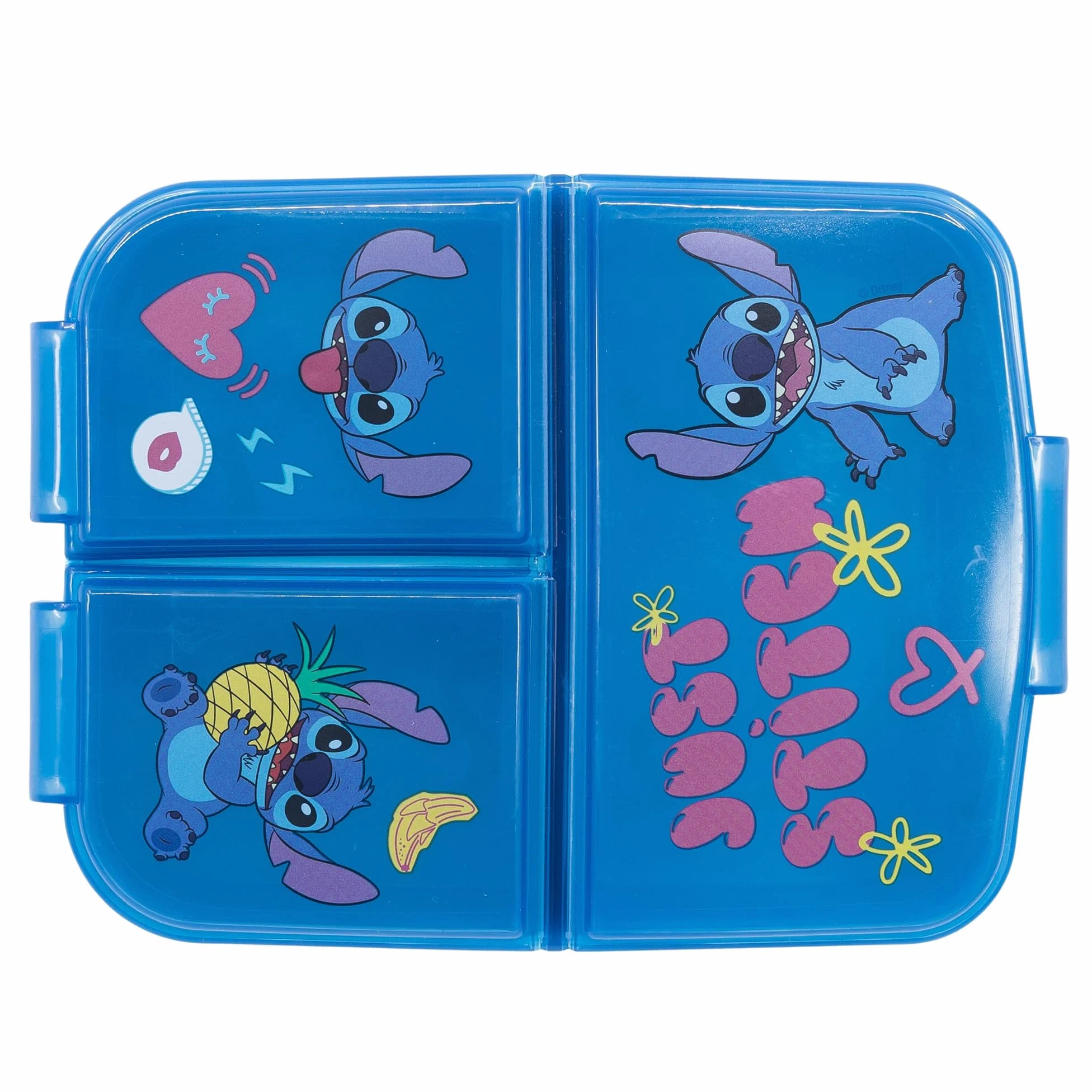 Stor Dziecięce pudełko kanapkowe Disney Stitch z plastikowymi przegrodami, bez BPA, nadające się do prania i wielokrotnego użytku, nie nadaje się do zmywarek i kuchenek mikrofalowych
