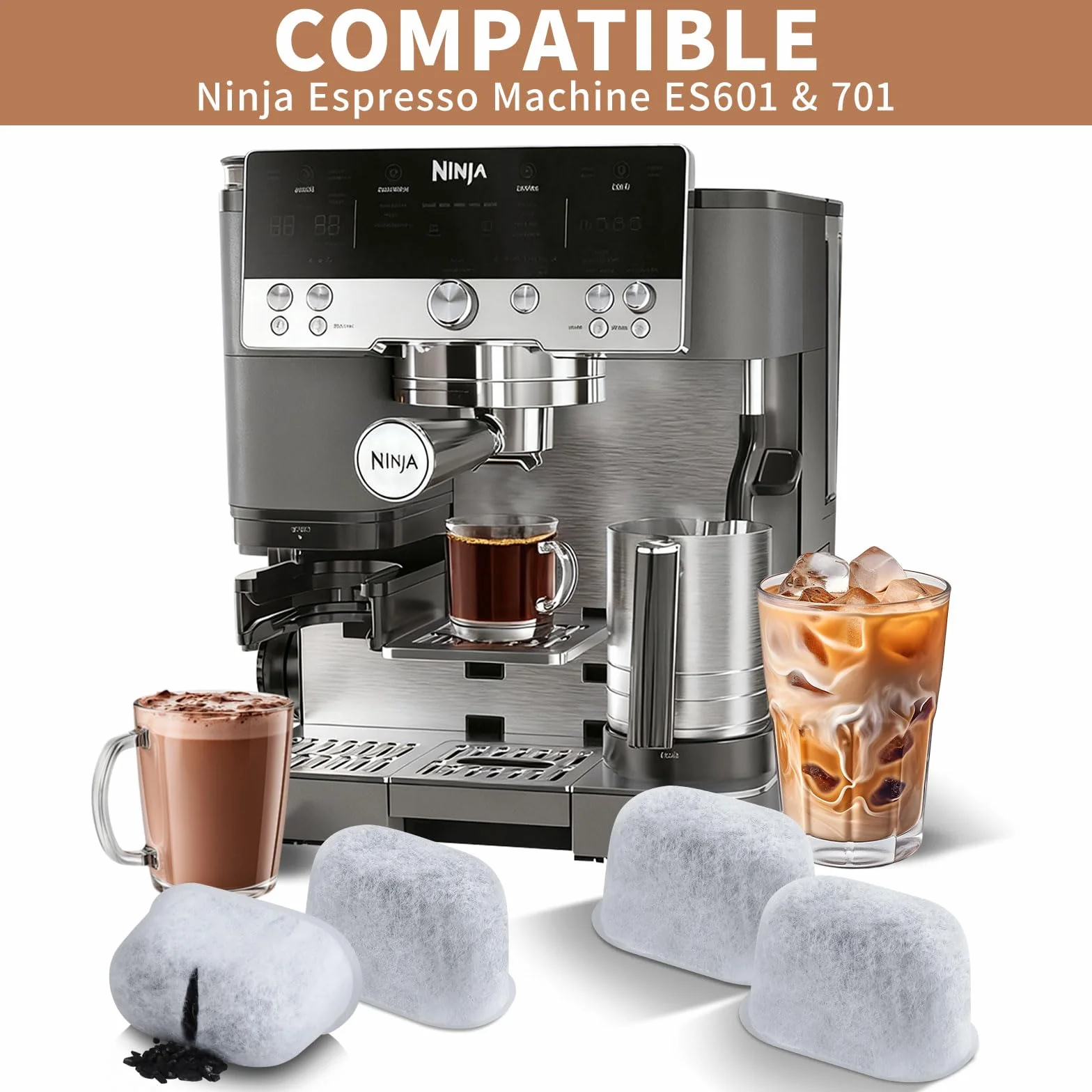 Wkłady filtrujące do wody do akcesoriów Ninja Luxe Cafe, 12 sztuk wkładów do filtrów wody do Ninja ES601/701, filtr do ekspresu do kawy, zestaw filtrów z węglem aktywnym