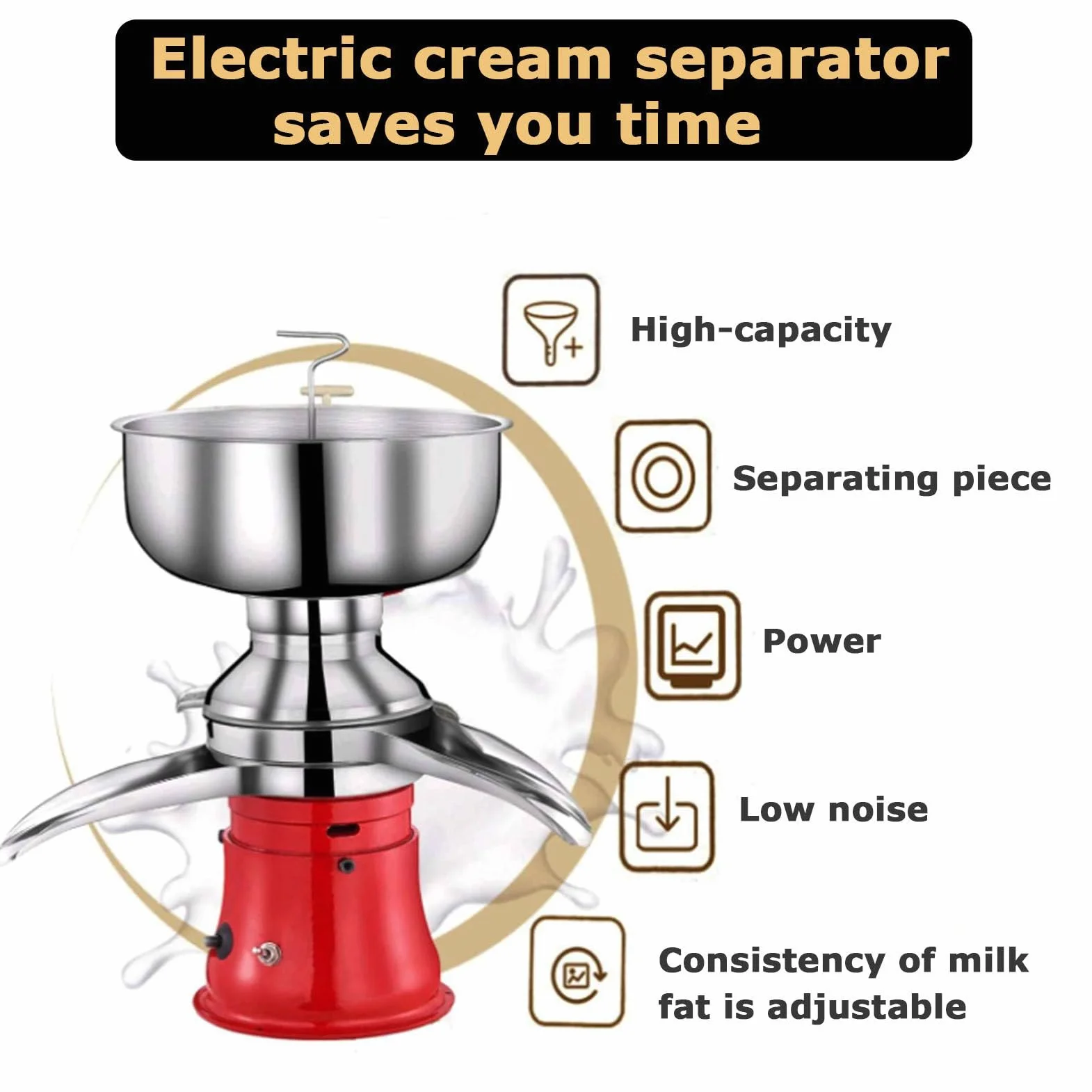 Elektryczny separator mleka 50 l/h z miską 8 l, odśrodkowy separator kremowy do świeżego mleka, narzędzie do gospodarstwa mlecznego