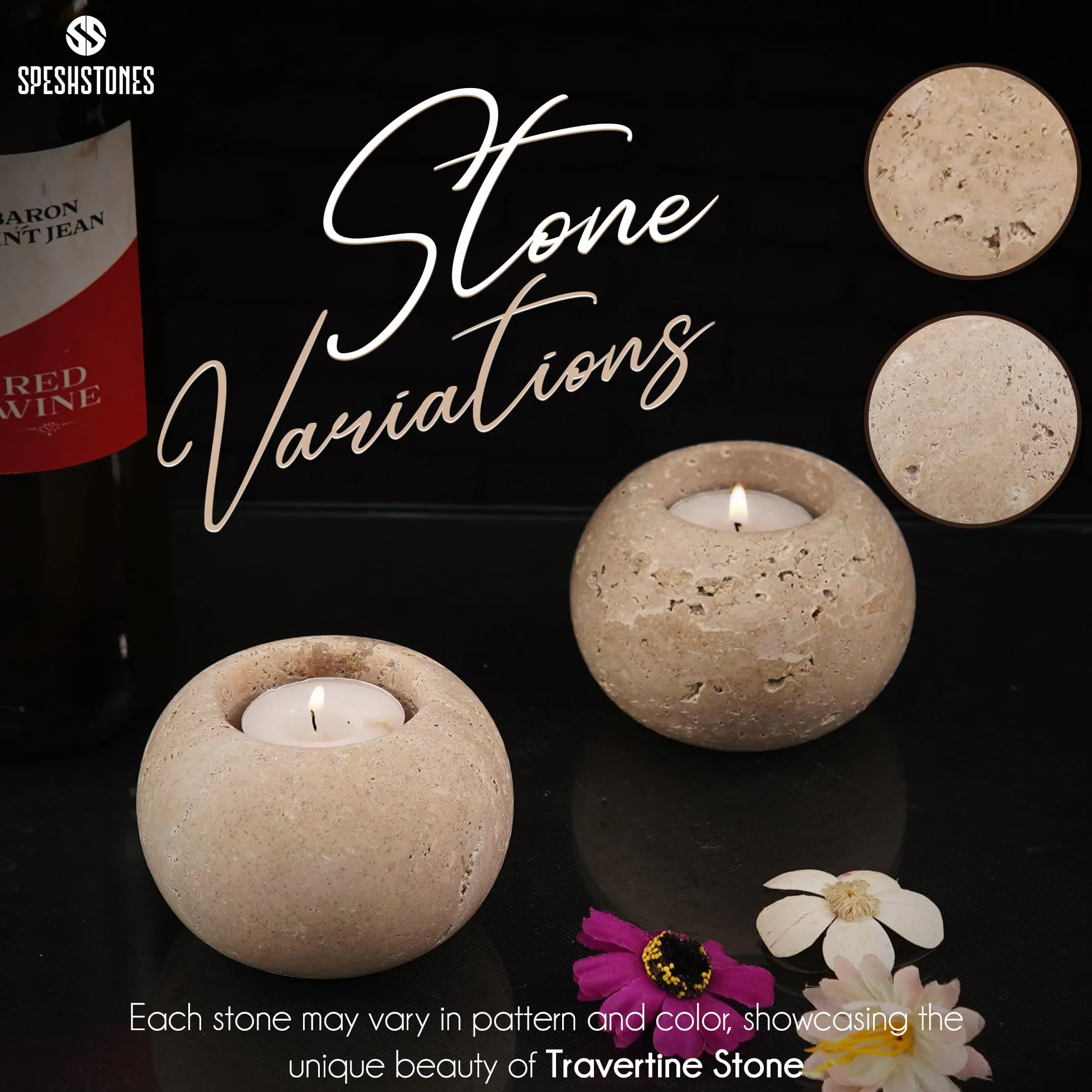 SPESHSTONES marmurowe świeczniki na świeczki tealight 3.5 cala Trawertynowe świeczniki wotywne na prezenty ślubne i małe świeczki tealight, zestaw 2 świeczników do dekoracji stołu