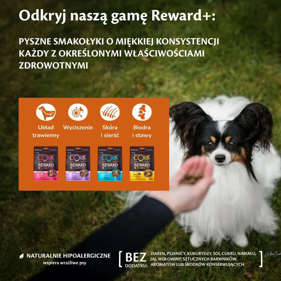 Wellness CORE Reward+ Wyciszenie 170g Kaczka i Rumianek Miękkie Przysmaki dla Psów Bezzbożowe Hipoalergiczne