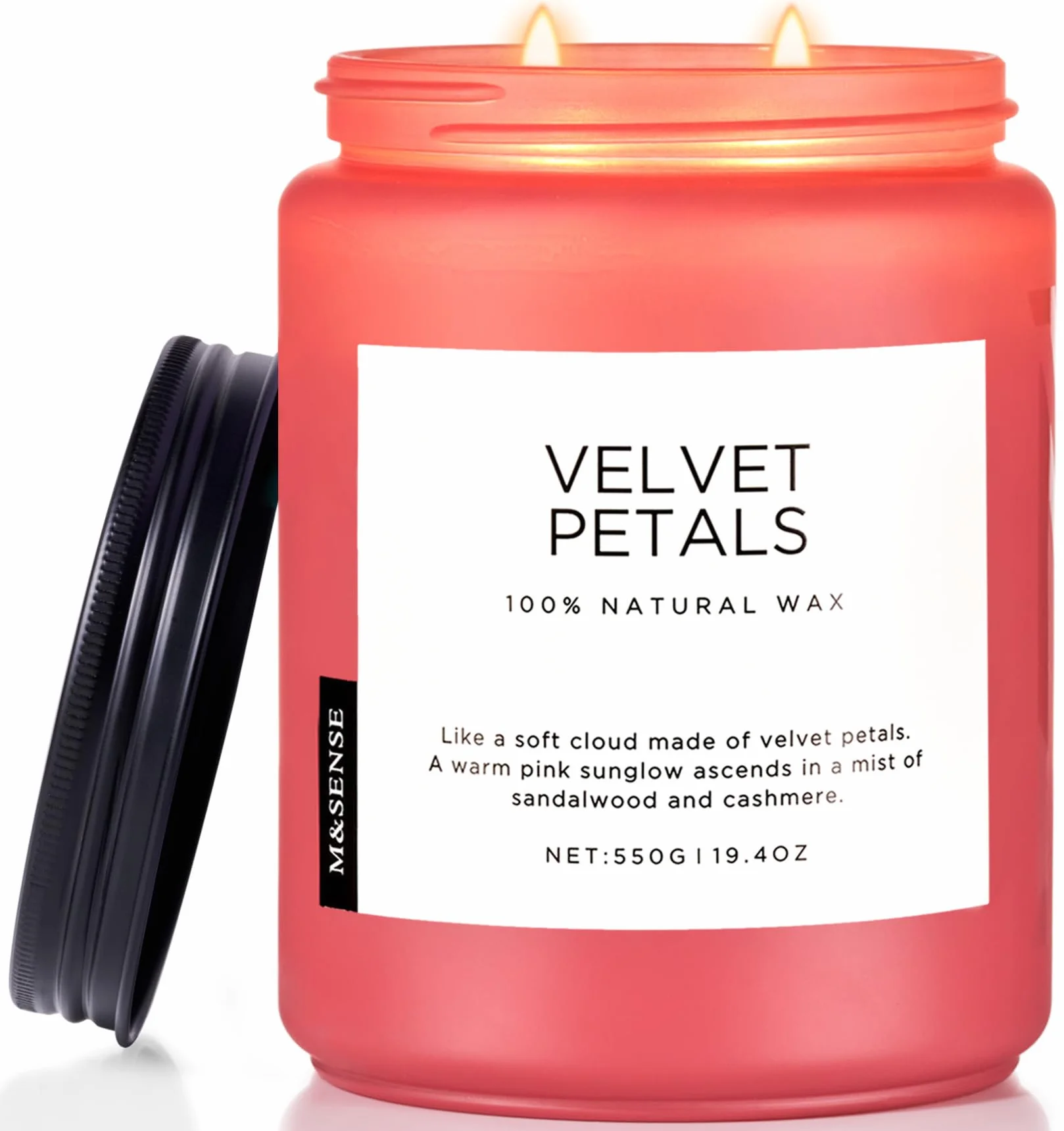 M&SENSE Świeca zapachowa Violet w szklanym słoiku 550 g naturalna, nietoksyczna świeca z wosku sojowego o czasie palenia 110 godzin, 2 knoty