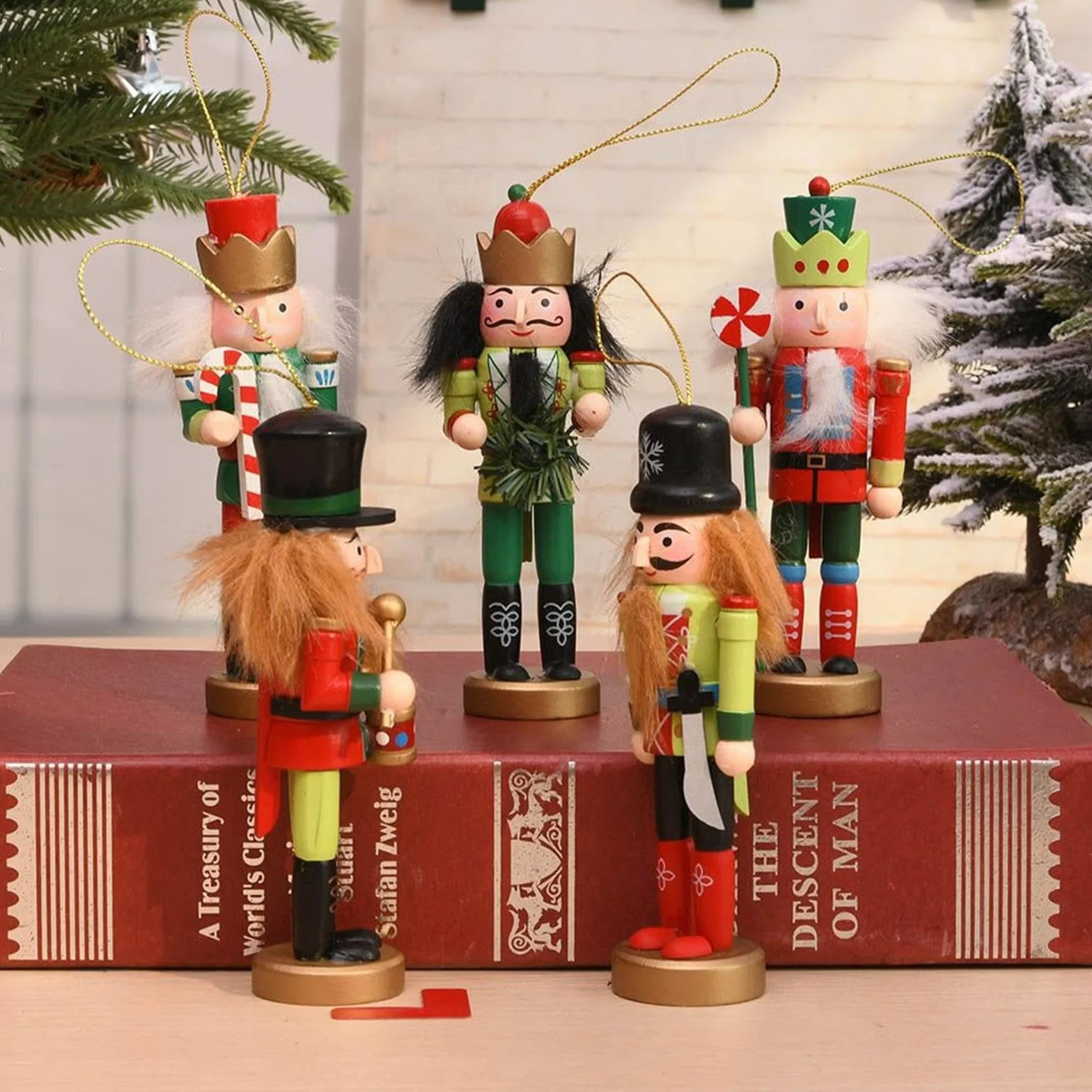 5 Tradycyjnych Drewnianych Złamaczów do Orzechów na Święta, 13cm Drewniana Figurka Żołnierza Złamacza do Orzechów Lalka, Ozdoba Choinkowa Dekoracja Świąteczna Świąteczna Ozdoba Prezent