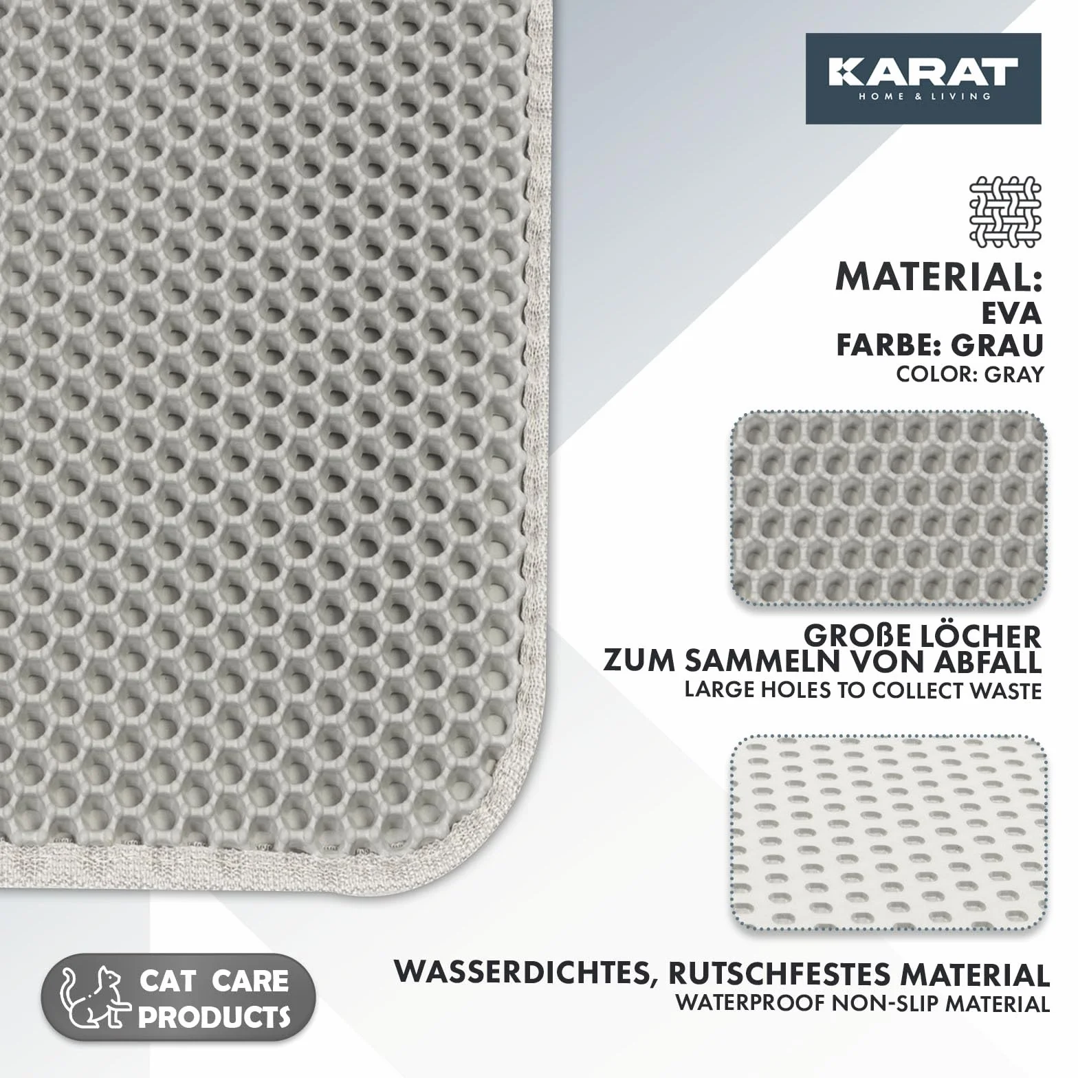 KARAT Mata do żwirku dla kota 61 x 38 cm – wodoszczelna podkładka pod kuwetę dla kota – mata chroni podłogę przed żwirkiem – mata do kuwety (Charly) (szara)