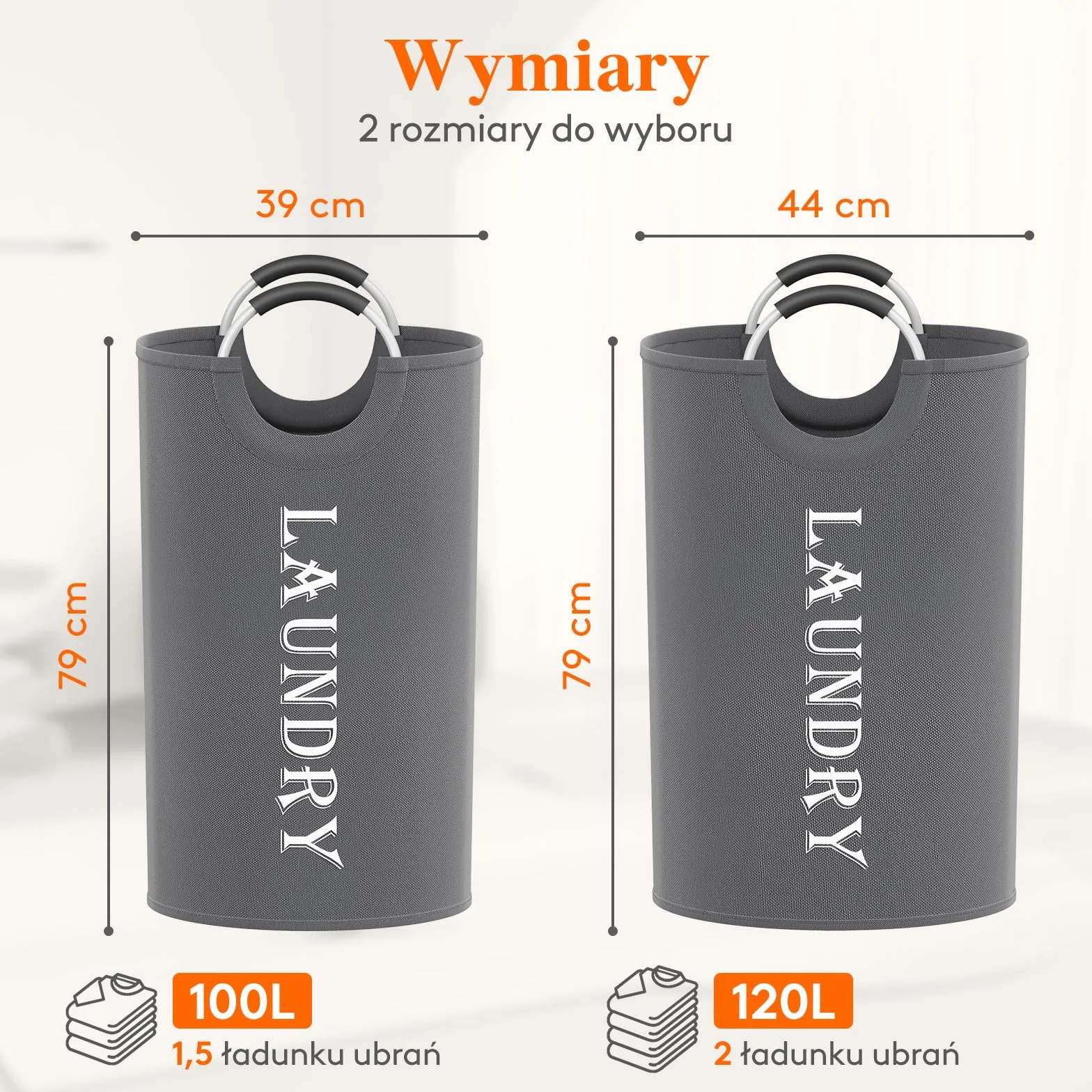 Lifewit 100l 2 szt. duży kosz na pranie, składany kosz na pranie z aluminiowymi uchwytami, wodoodporny wolnostojący kosz na brudne ubrania do pralni, sypialni, łazienki w akademiku,Szary