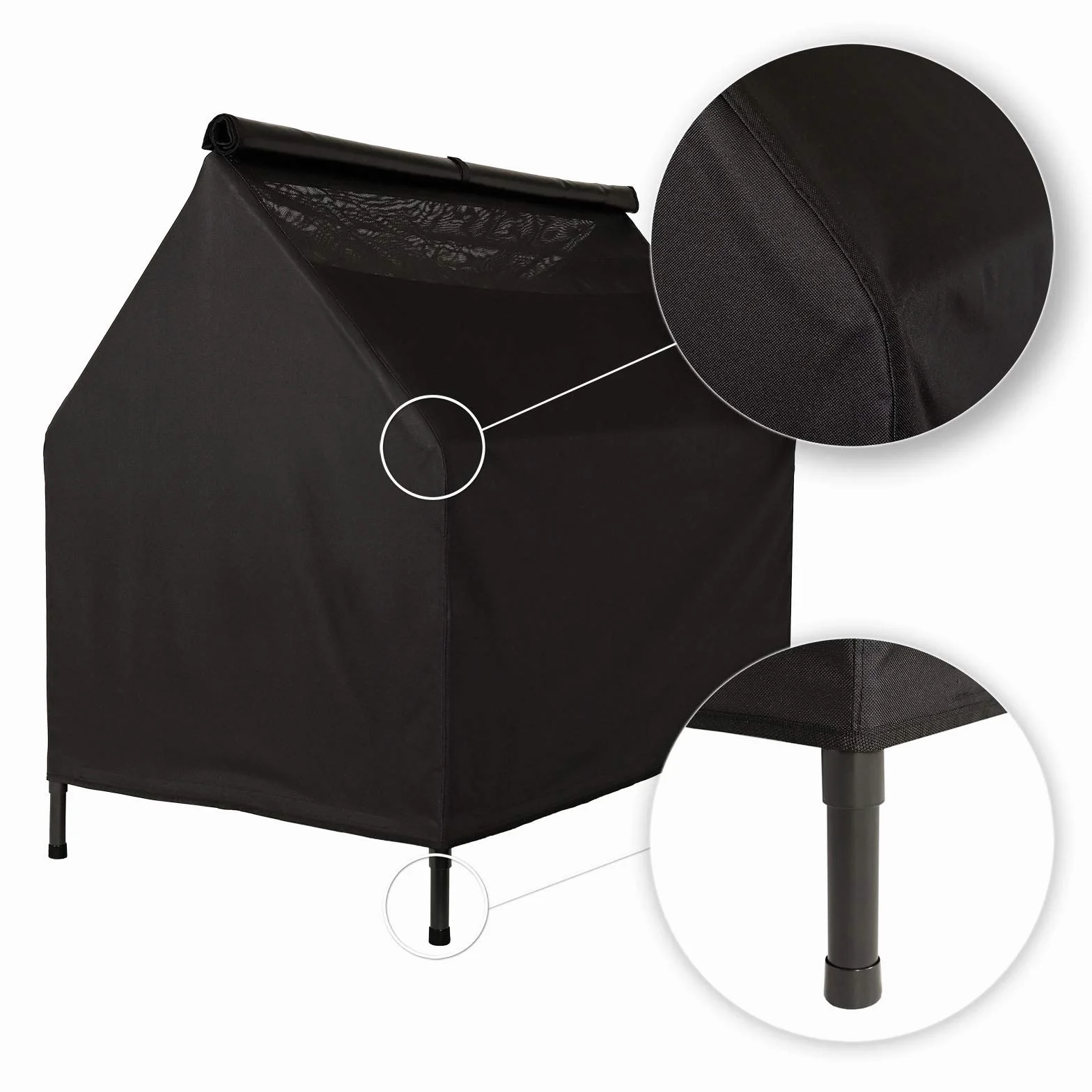 lionto Leżanka outdoor z dachem, 110x75x105 cm, wodoodporne i odporne na zadrapania Oxford, przewiewna siatka, podniesione łóżko dla psa do 60 kg, czarne