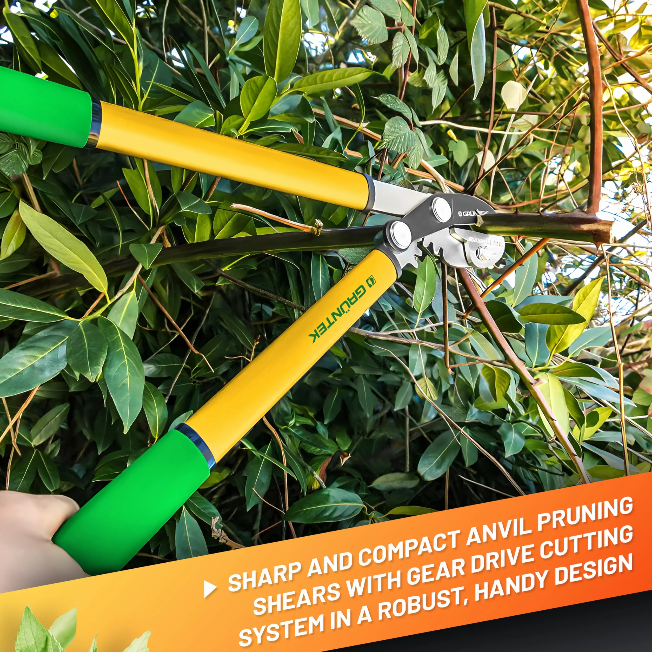 GRÜNTEK Nożyce do gałęzi sekator Grizzly 470 mm, ostre AMBOSS nożyce do drzew z systemem cięcia Gear-Drive, nożyce do gałęzi