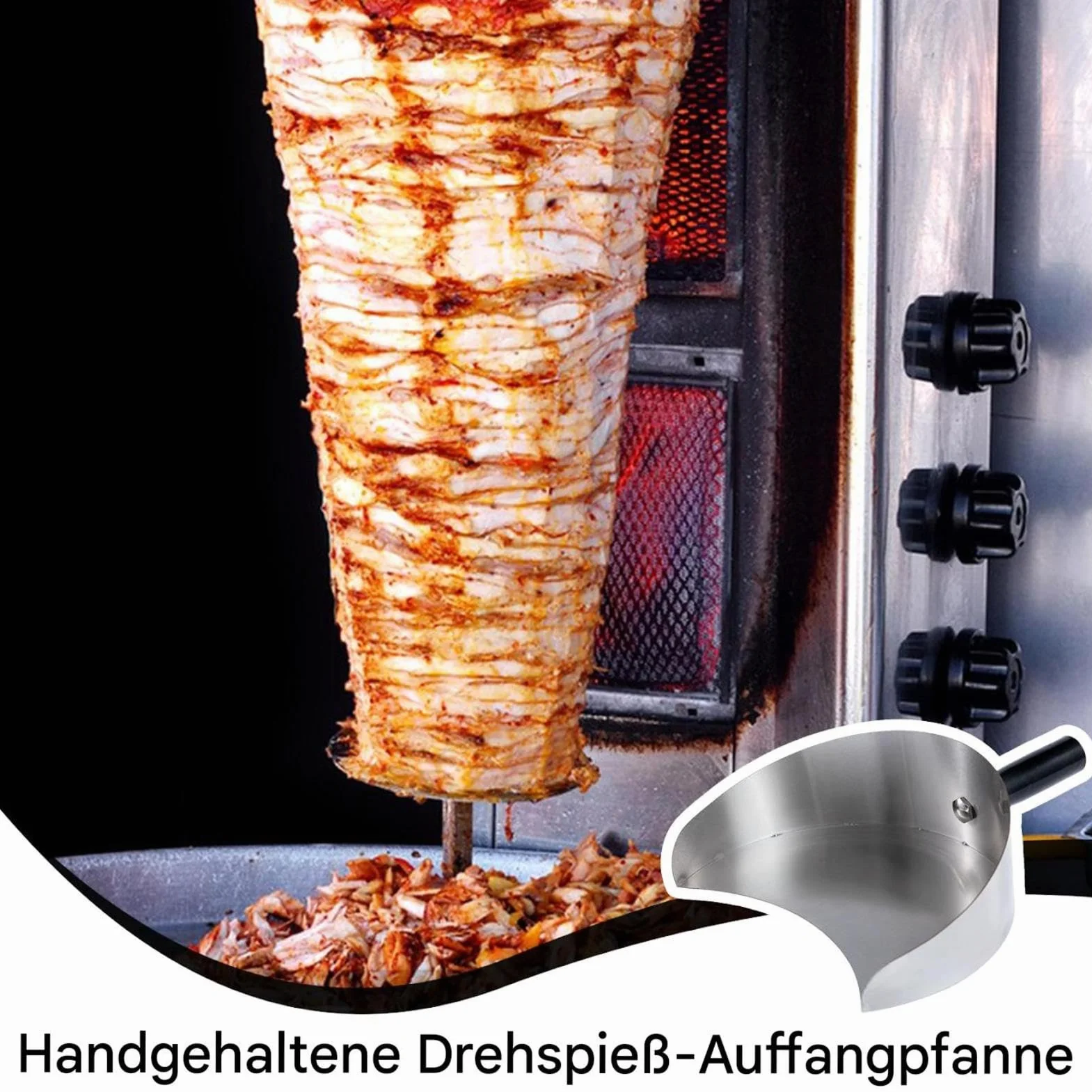 Rotisserie Patelnia do łapania mięsa, ze stali nierdzewnej, poręczna łopata do kebaba, praktyczna łopata do kebaba, patelnia do zbierania mięsa, trwałe akcesoria do do gyro, kebaba, pionowego