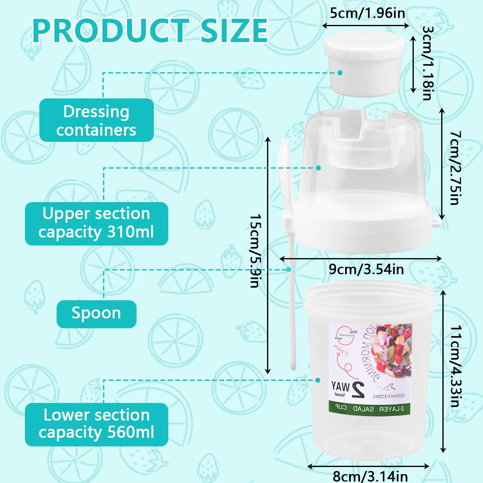 2 kubki na musli na wynos z łyżką, 560 ml + 310 ml, kubki na jogurt w podróży, 100% wolne od BPA, 3 w 1, szczelny kubek na musli na wynos, do pracy, szkoły, podróży