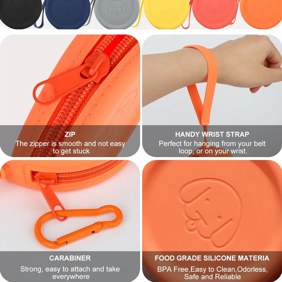 Torba na smakołyki z silikonu, 2 sztuki, torba na karmę do treningu psa, na akcesoria dla psów, rozmiar kieszonkowy, łatwa do czyszczenia, bezzapachowa, konstrukcja z zamkiem błyskawicznym