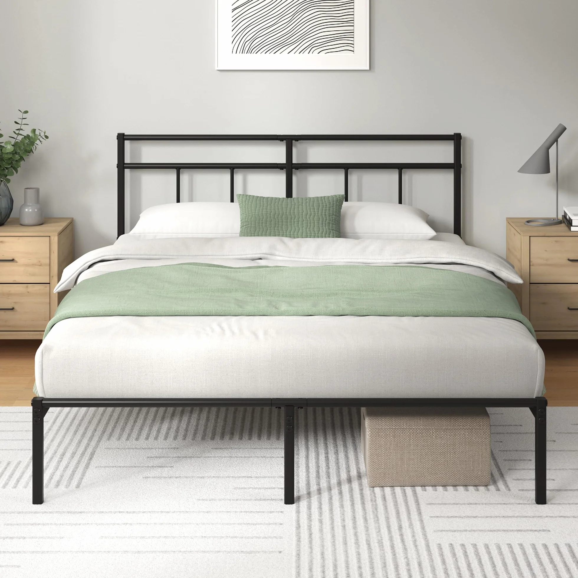 Zinus Elias Łóżko 200 x 140 cm – 30 cm wysokości – metalowa rama łóżka z zagłówkiem – metalowe łóżko ze stelażem – nie wymaga łóżka kontynentalnego, wolna przestrzeń pod łóżkiem, nowoczesne