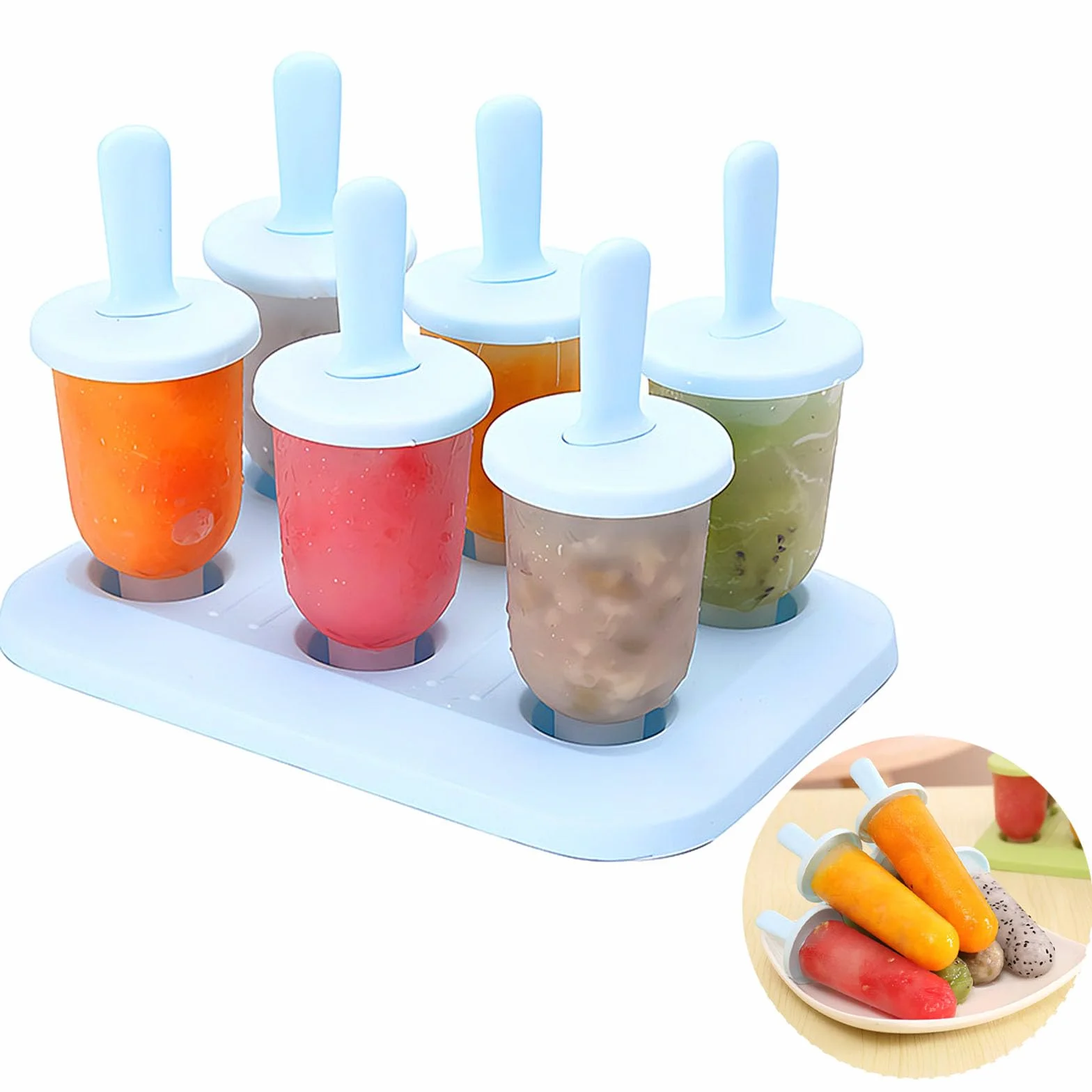 Zestaw foremek do lodów, 6 sztuk, domowe foremki na lody dla dzieci, wielokrotnego użytku, DIY, niebieskie, rozmiar S