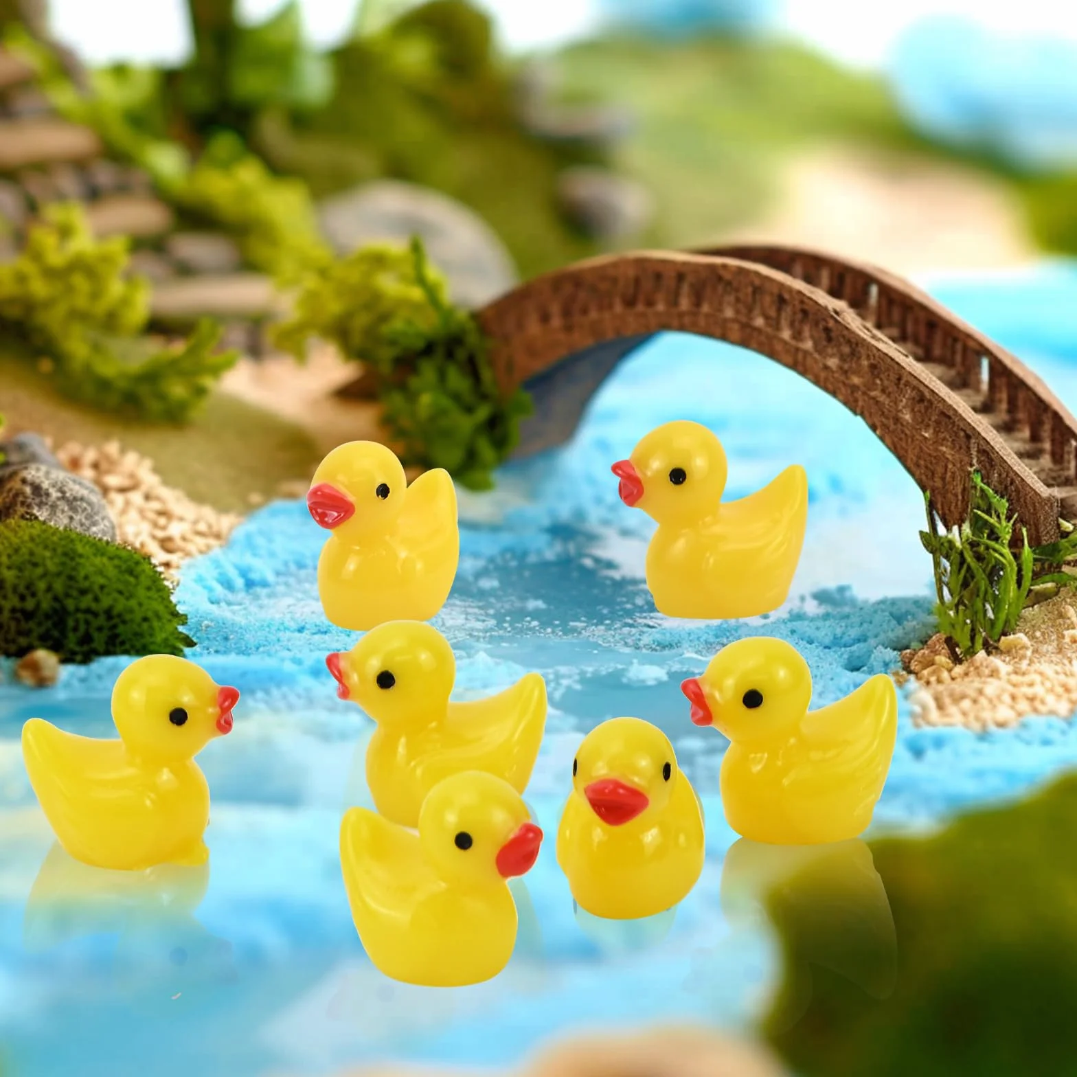 120 sztuk mini kaczek żółtych, 1 pudełko, małe kaczki z żywicy, dekoracje do miniaturowego ogrodu, mini figurki do akwarium, akcesoria do domku dla lalek