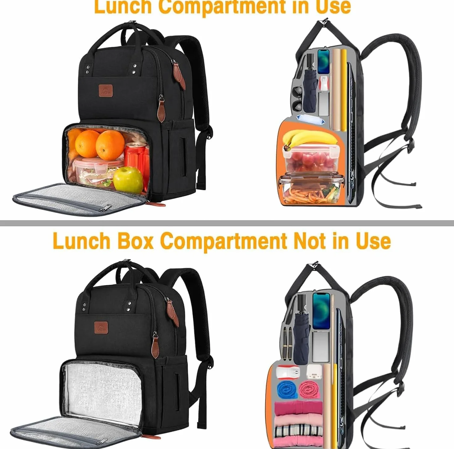 MATEIN Plecak na laptopa na lunch, plecak piknikowy z kieszenią na laptopa, plecak dla mężczyzn i kobiet z portem USB, izolowana torba chłodząca na lunch, na kemping, podróż, do szkoły, pracy, czarny