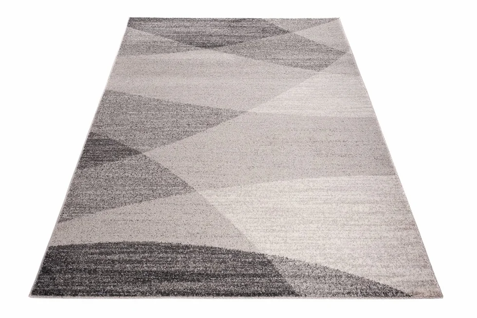 Tapiso Sari dywan z krótkim włosiem, nowoczesny, beżowy, szary, czarny, nakrapiany, wzór w paski, fale, do salonu, sypialni, Ökotex 140 x 190 cm