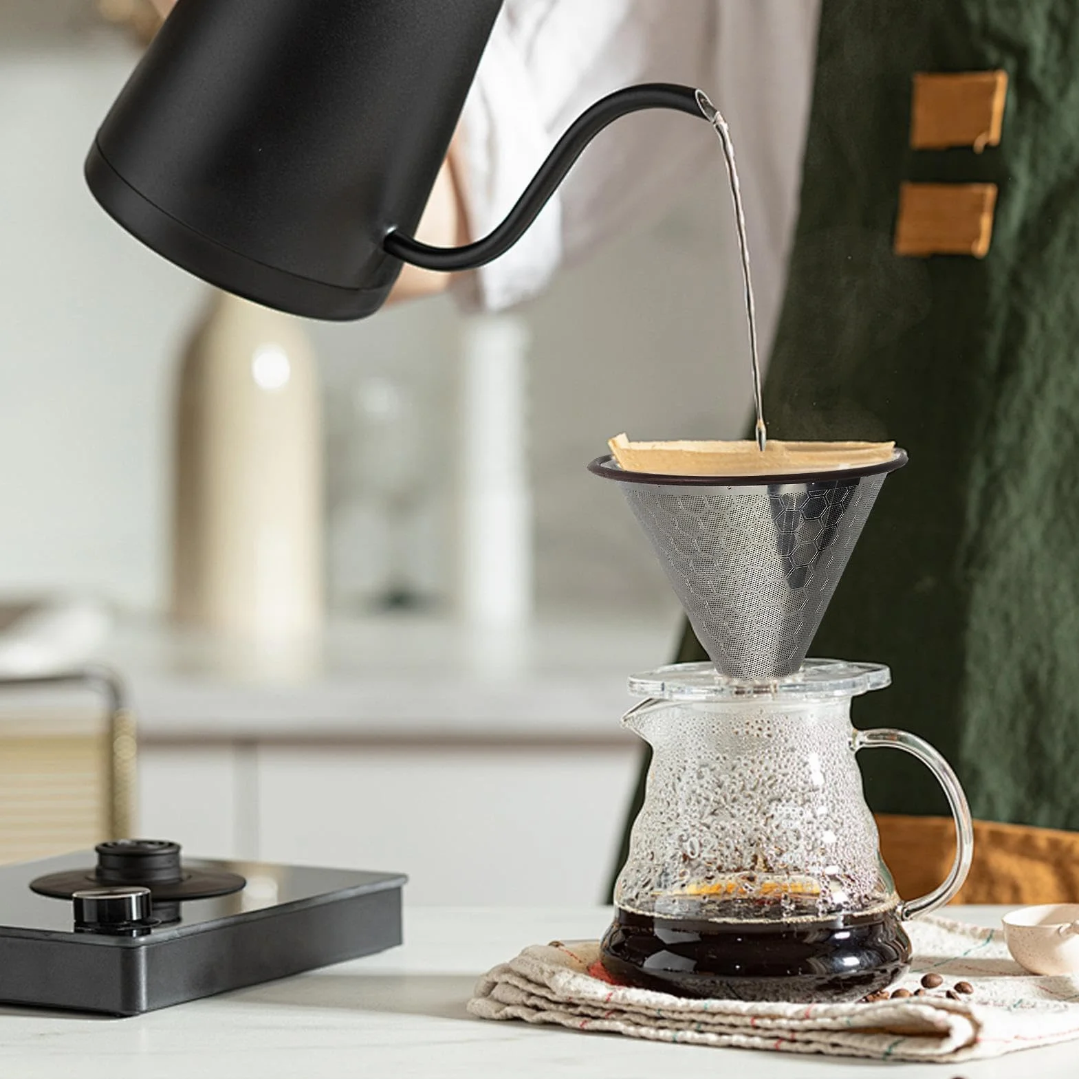 Drobne sito siatkowe, narzędzie sitkowe, Pour Over Coffee Filter, Stainless Steel Coffee Strainer Cone Coffee Filters Honeycomb Fine Mesh, Single Cup Coffee Maker, Paperless Coffee Drip Brew Tool