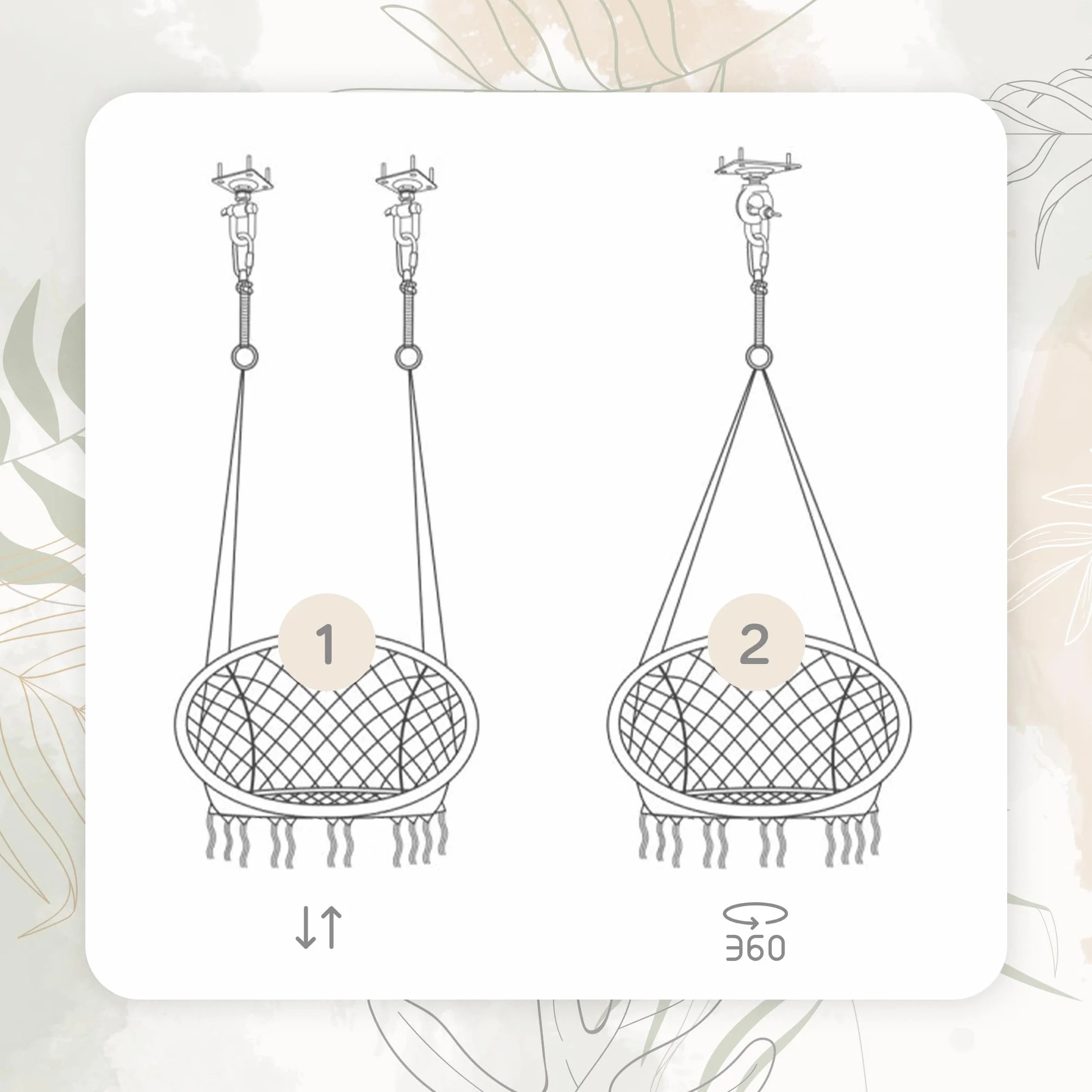 Fotel Wiszący Boho Ecru – Huśtawka Bocianie Gniazdo z Frędzlami | Fotel Hamakowy do Salonu, Ogrodu, Balkonu | Styl Boho | Max 150 kg | Do Wnętrz i Na Zewnątrz
