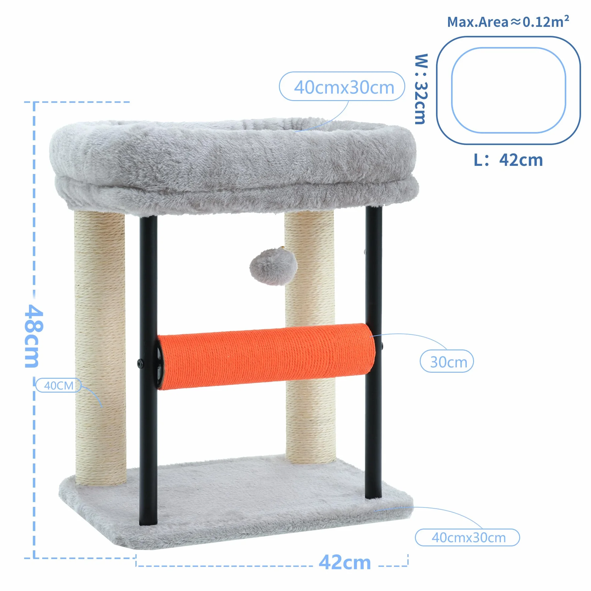 Hey-brother Drapak, 50 cm, małe drzewko dla kotków, drapak z obrotową kolumną sizalową, przestronna pluszowa platforma, w pełni owinięta sizalem kolumna i piłki do zabawy, jasnoszary EMPJ010SW