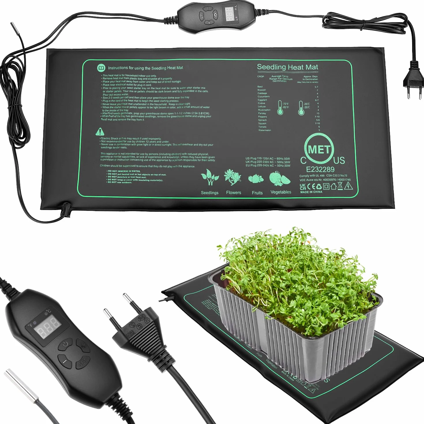 QWORK® mata grzewcza z termostatem, mata grzewcza do roślin, 50 W, 20 ℃ ~ 45 ℃, mata grzewcza, do szklarni wewnętrznej, tarasu, akwarium, gad