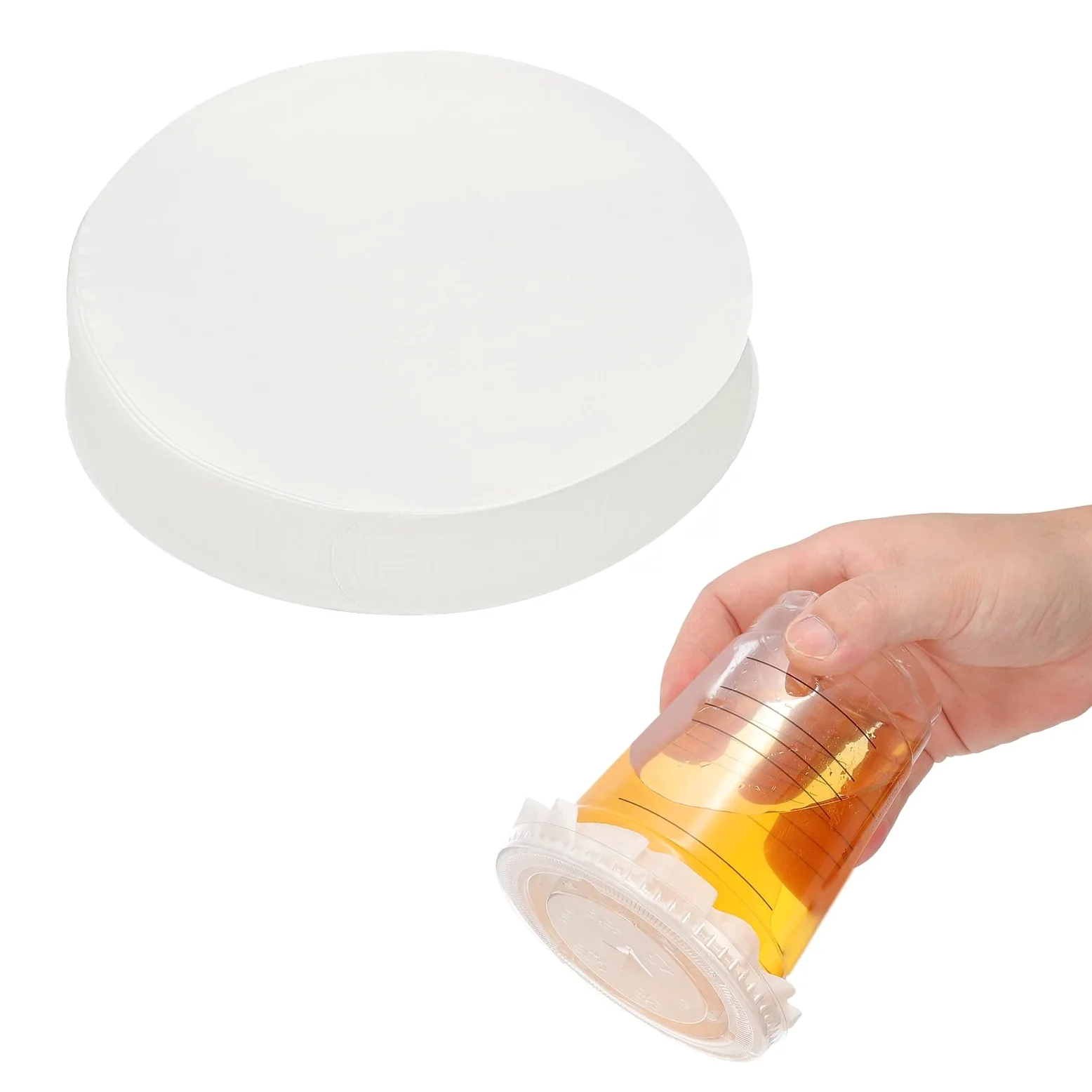 PATIKIL Szczelne wkładki do pokrywek kubków, 500 szt., okrągłe podkładki papierowe, jednorazowe, papierowe, do plastikowego napoju, mleka, herbaty, kawy, napojów, 11 cm, białe