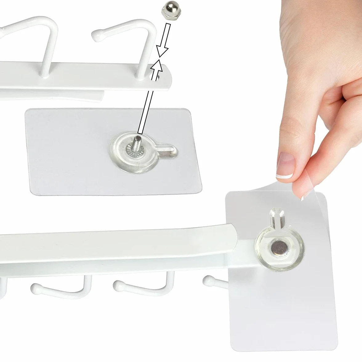 iGadgitz Home U7166 Metalowy wieszak do przechowywania montowany pod szafką (zestaw 2 sztuk), uchwyt pod półkę, pod szafkę z samoprzylepną podkładką mocującą, biały