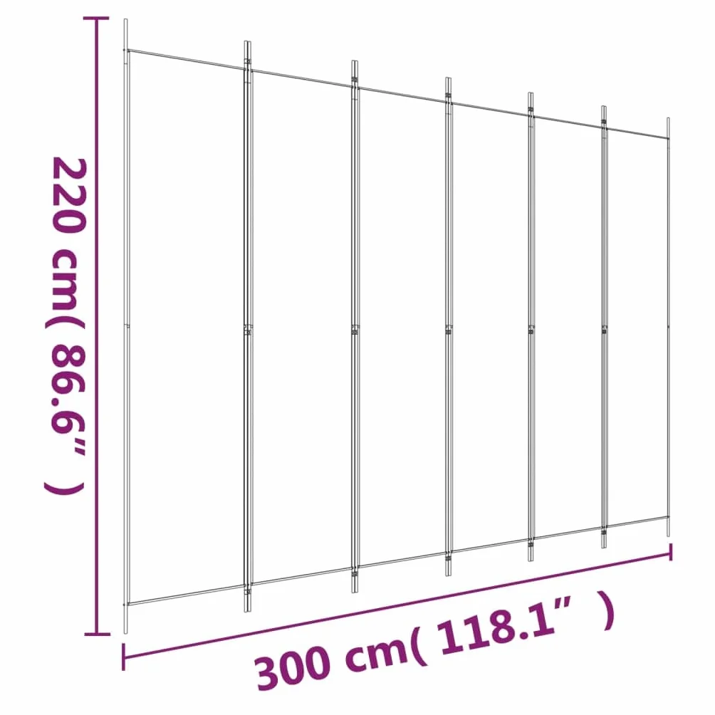 vidaXL Parawan 6-panelowy, czarny, 300x220 cm, tkanina