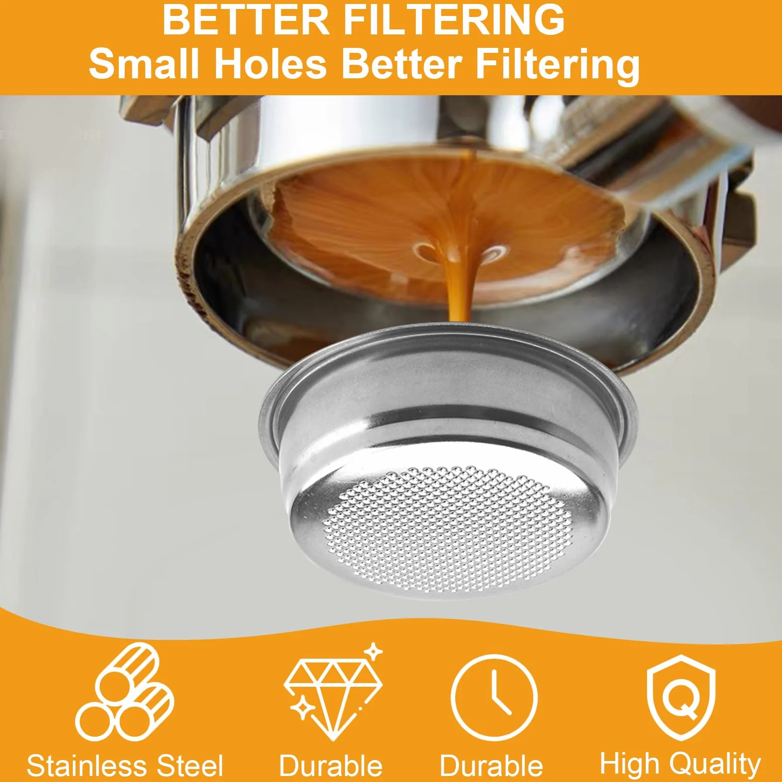 Sitko do kawy 51 mm, ze stali nierdzewnej, sitko do espresso, sitko filtrujące, filtr do kawy, kompatybilne z Delonghi, kosz filtrujący, akcesoria do ekspresu do espresso, 8-10 g (1 filiżanka)
