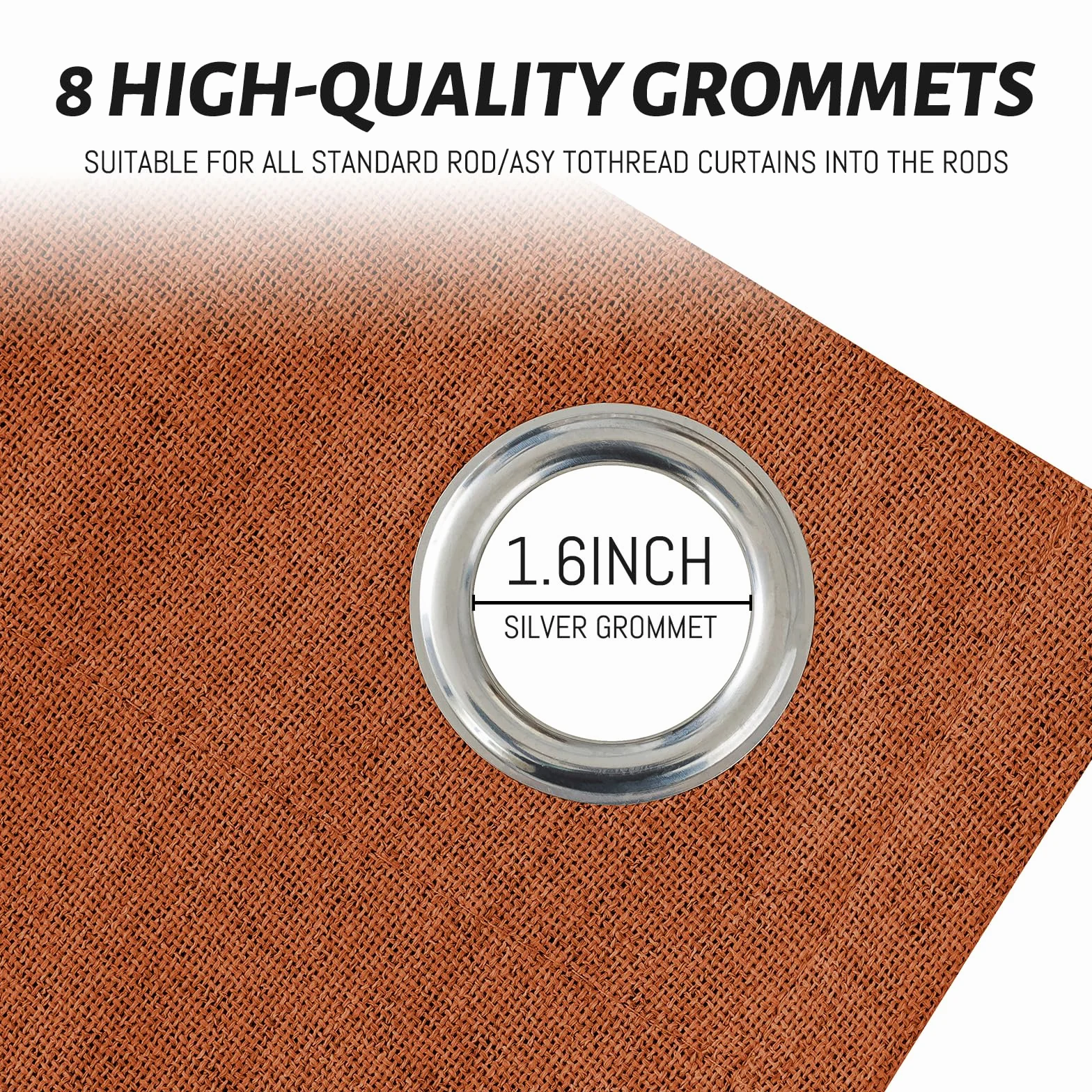 Yakamok Burnt Orange lniane zasłony 100% zaciemniające, 244 cm długości, zasłony zaciemniające do salonu, termiczne przelotki do sypialni, 2 panele z białą wyściółką
